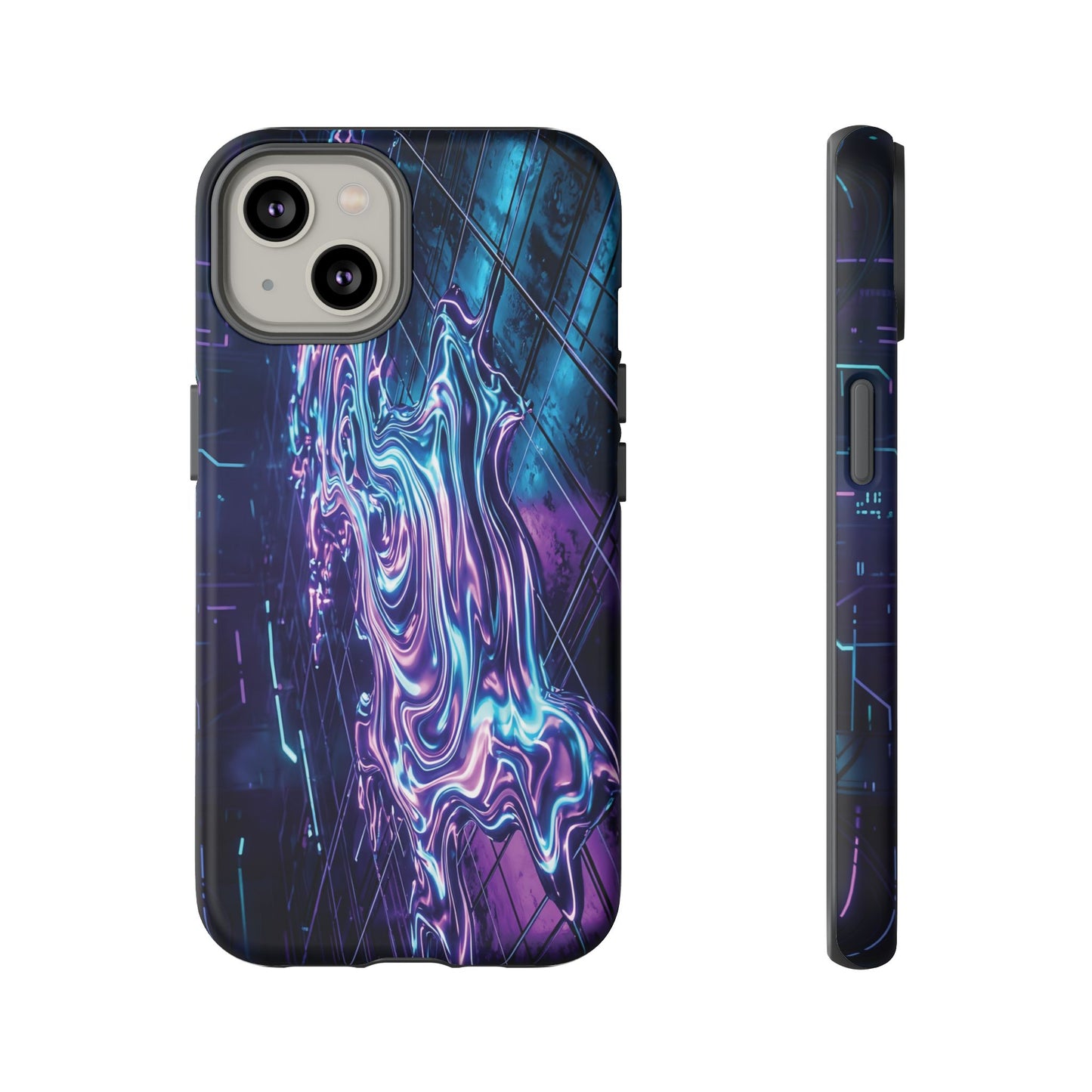 Galaxy Resin Water Tough Case — Neon Purple Blue Abstract Phone Cover