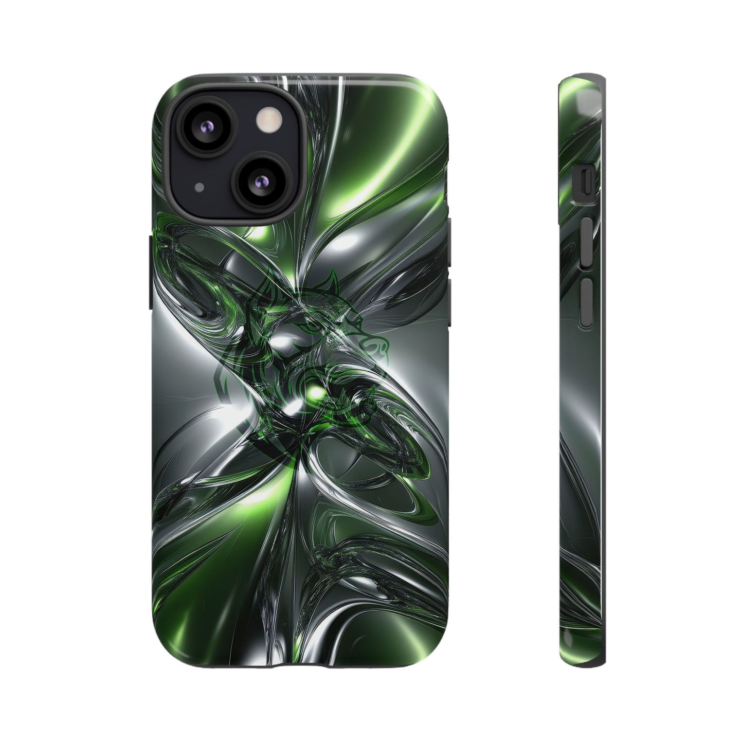 Green Metallic Abstract Tough Phone Case — Rugged Protective Phone Cover
