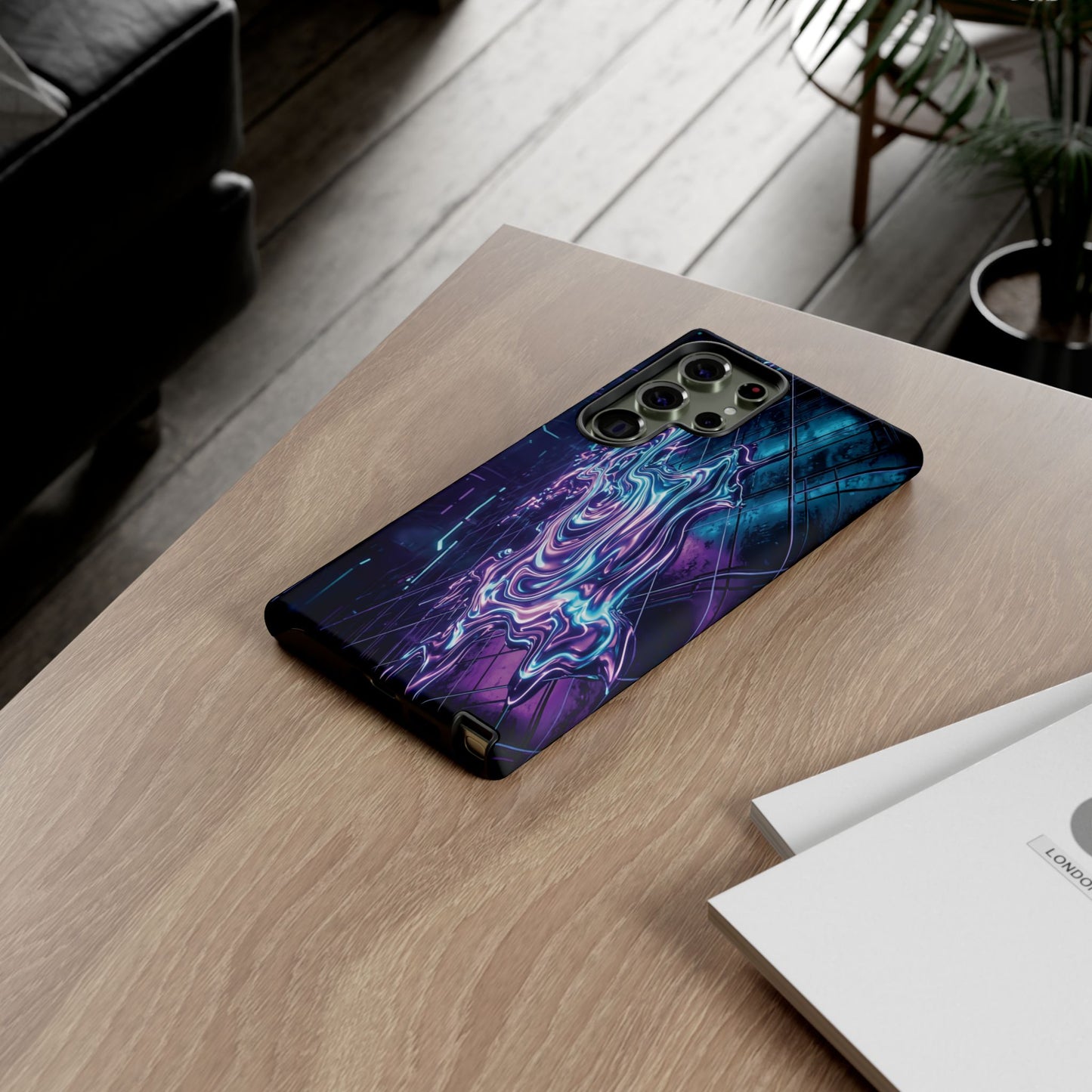 Galaxy Resin Water Tough Case — Neon Purple Blue Abstract Phone Cover