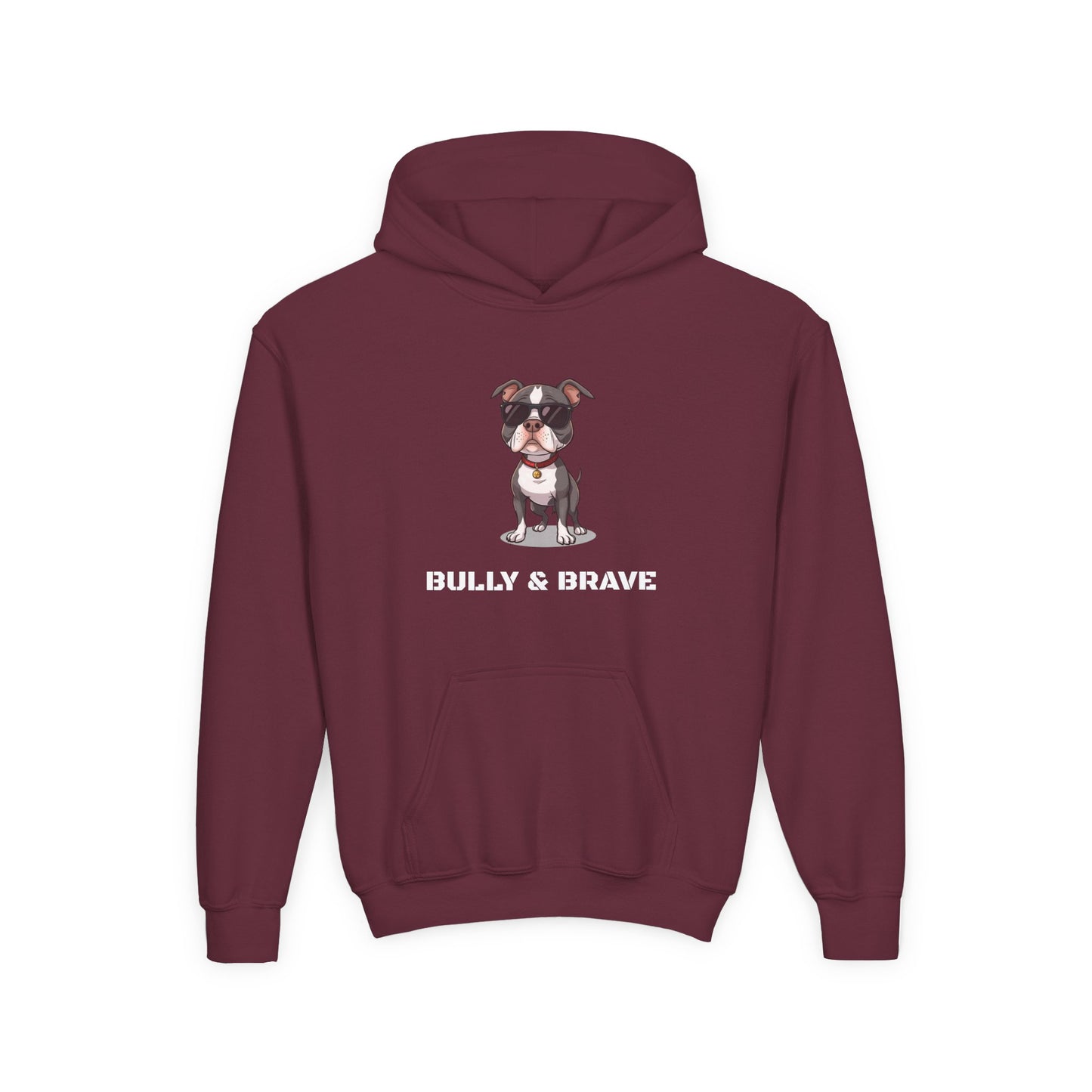 Youth Hoodie — "Bully & Brave" Pitbull Puppy Graphic