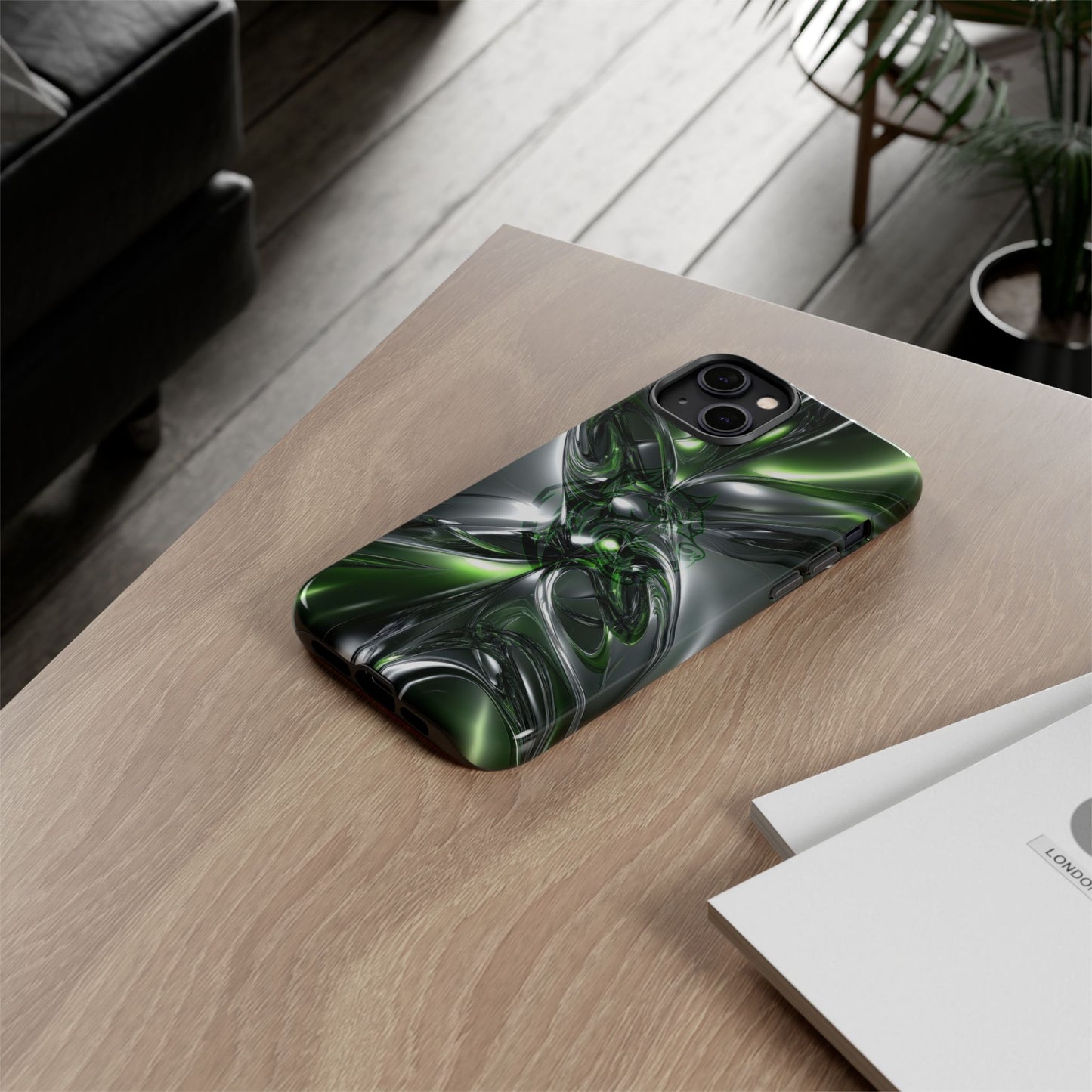Green Metallic Abstract Tough Phone Case — Rugged Protective Phone Cover