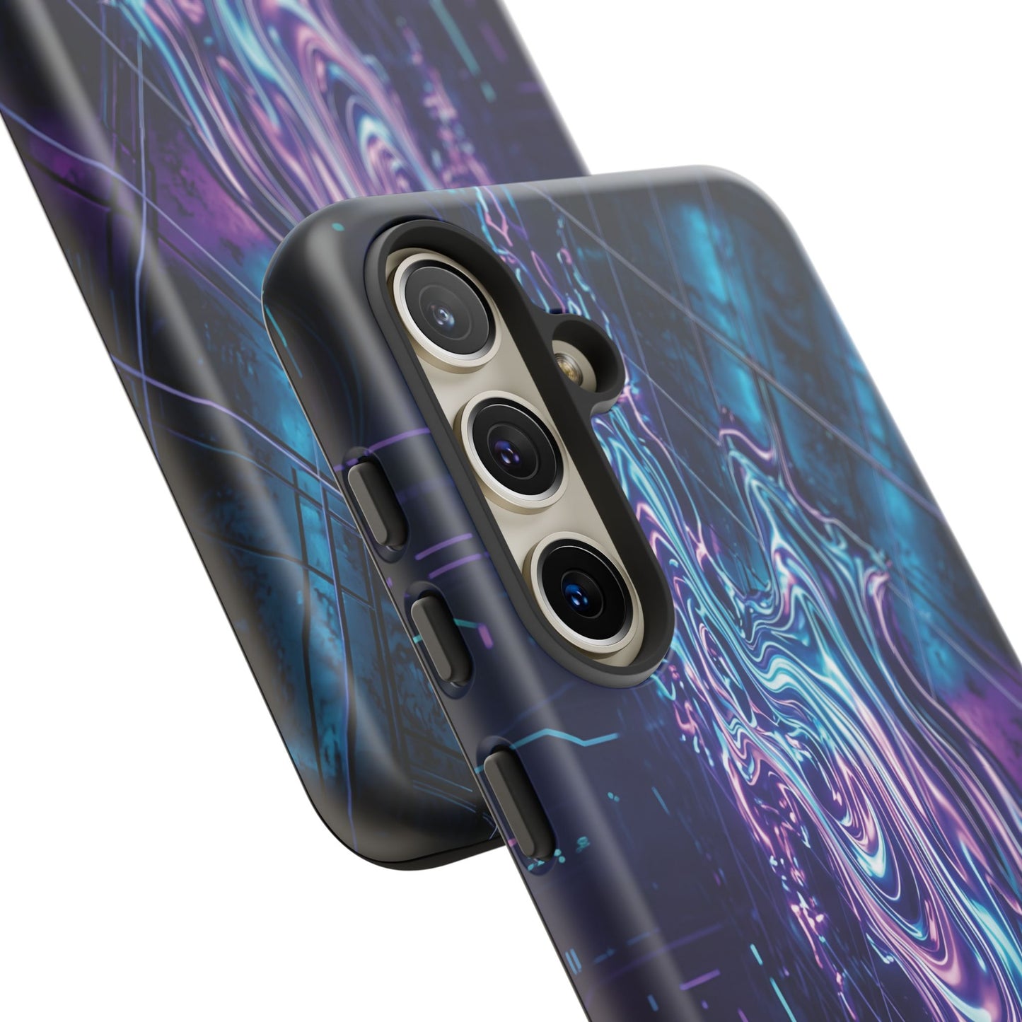 Galaxy Resin Water Tough Case — Neon Purple Blue Abstract Phone Cover