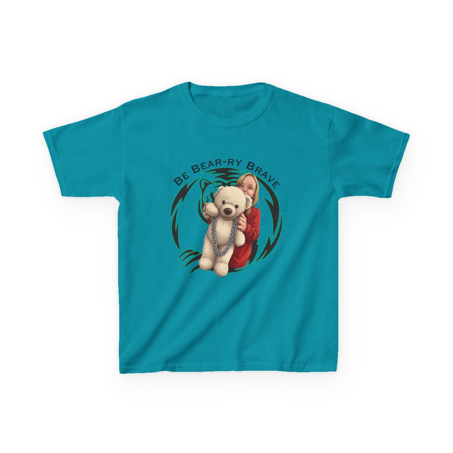 Be Bear-ry Brave Kids T-Shirt — Custom Photo-to-Cartoon Brave Bear Tee