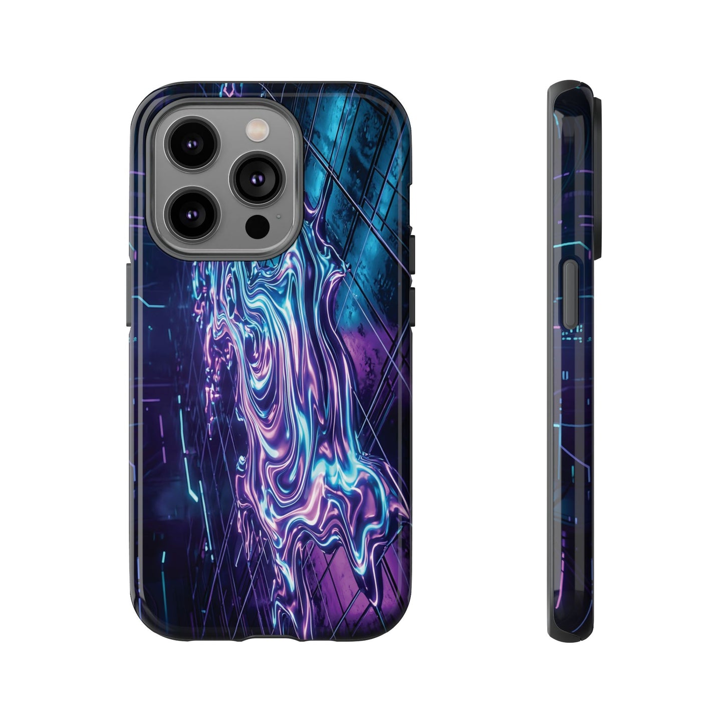 Galaxy Resin Water Tough Case — Neon Purple Blue Abstract Phone Cover