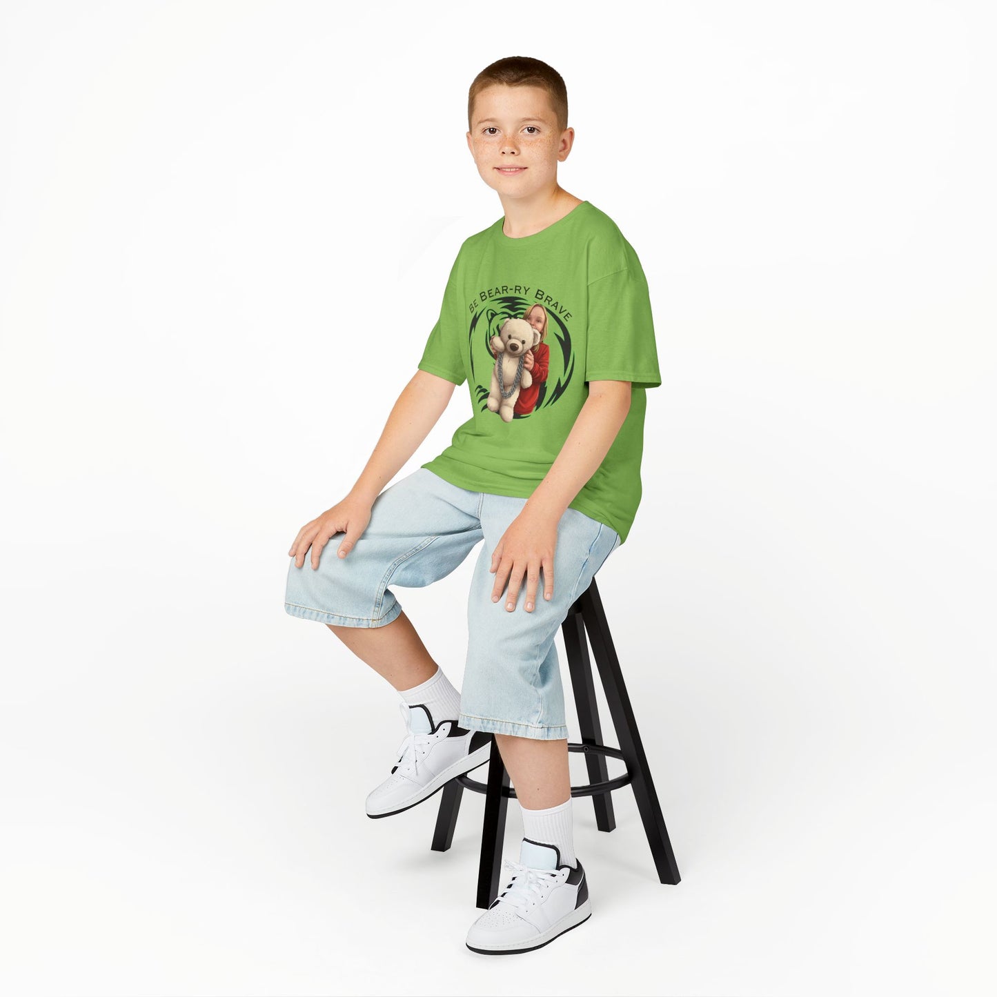 Be Bear-ry Brave Kids T-Shirt — Custom Photo-to-Cartoon Brave Bear Tee