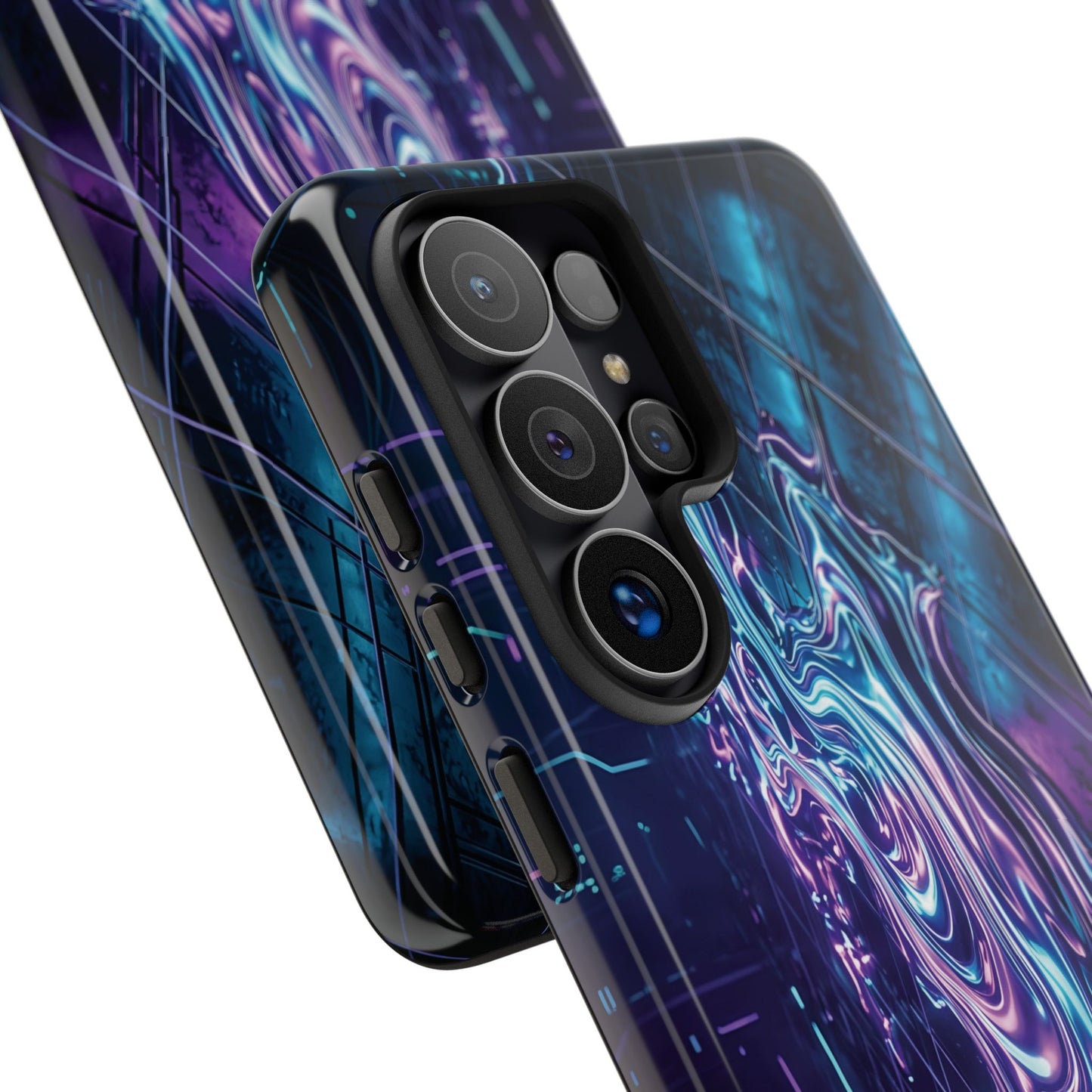 Galaxy Resin Water Tough Case — Neon Purple Blue Abstract Phone Cover