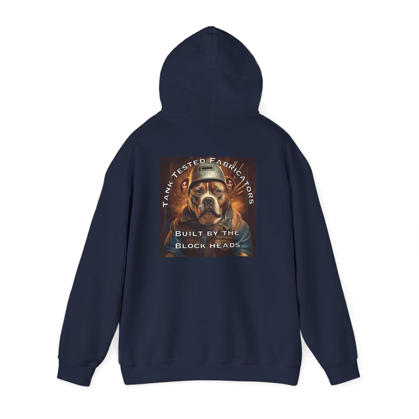 Molten Metal Hoodie — Vintage Pitbull Welder Graphic Sweatshirt ("Built by the Block Heads")