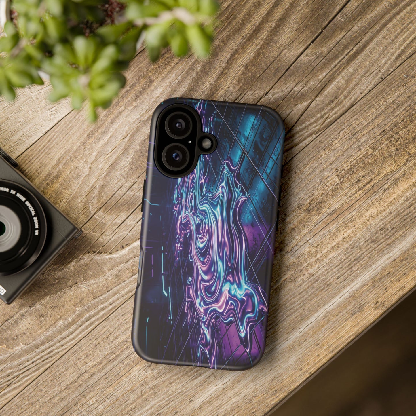 Galaxy Resin Water Tough Case — Neon Purple Blue Abstract Phone Cover