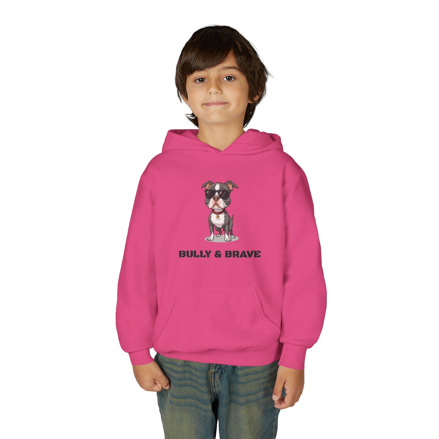 Youth Hoodie — "Bully & Brave" Pitbull Puppy Graphic
