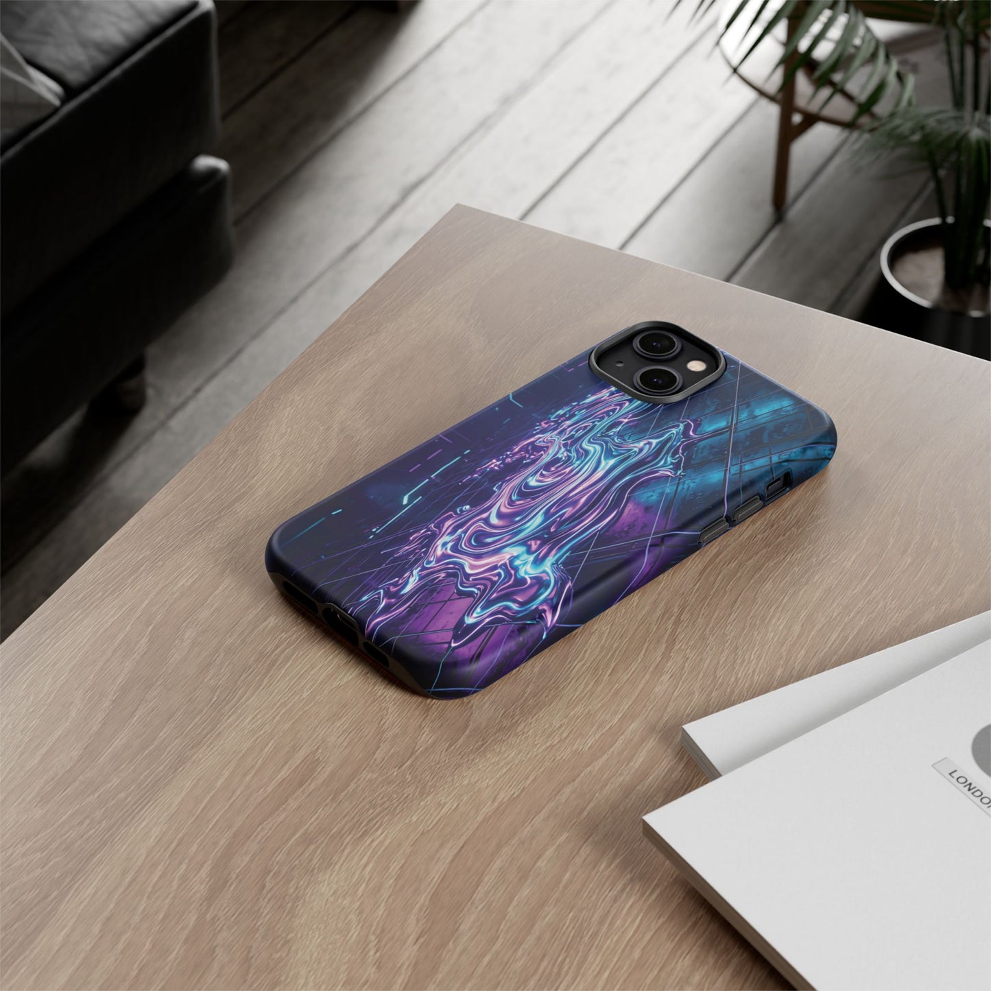 Galaxy Resin Water Tough Case — Neon Purple Blue Abstract Phone Cover