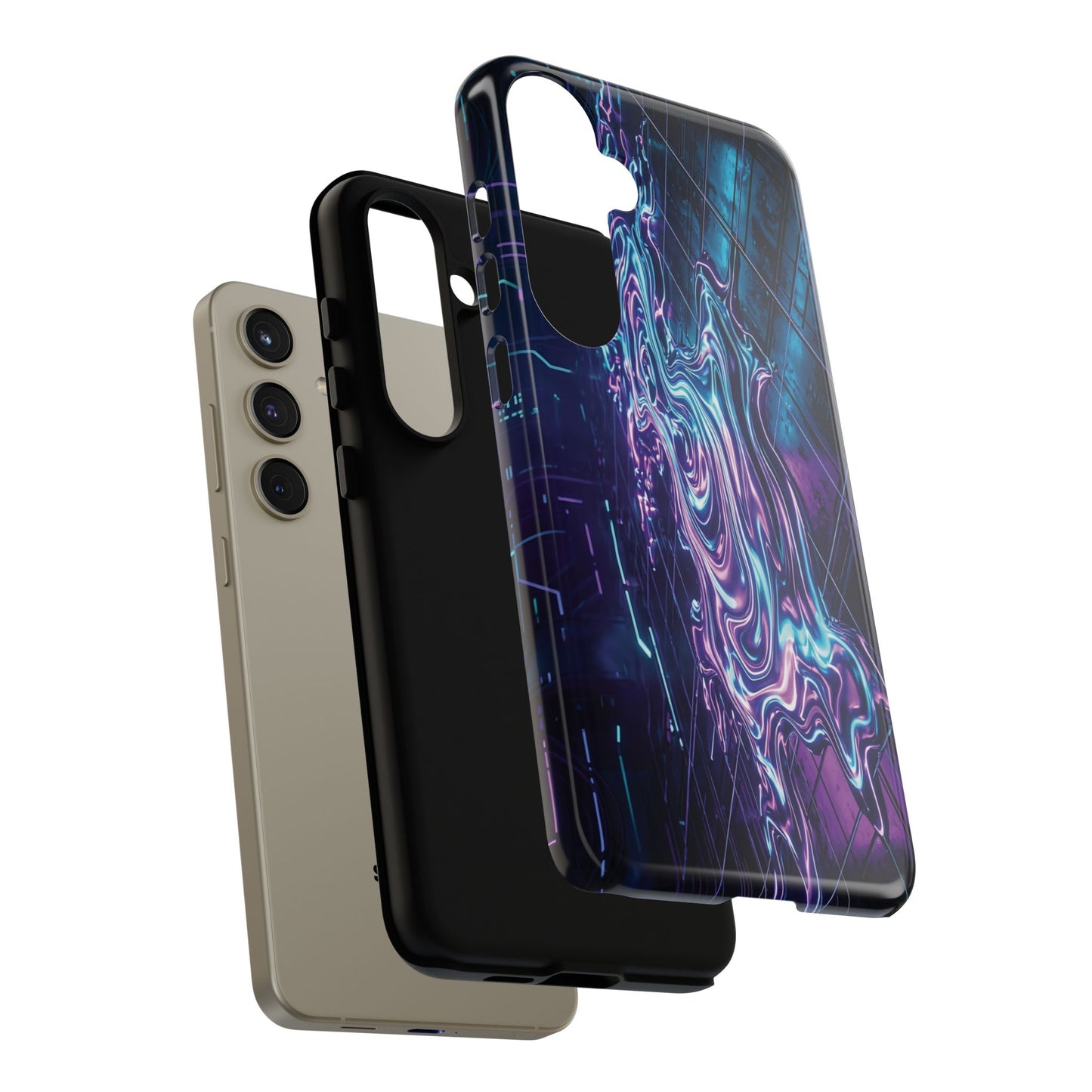Galaxy Resin Water Tough Case — Neon Purple Blue Abstract Phone Cover