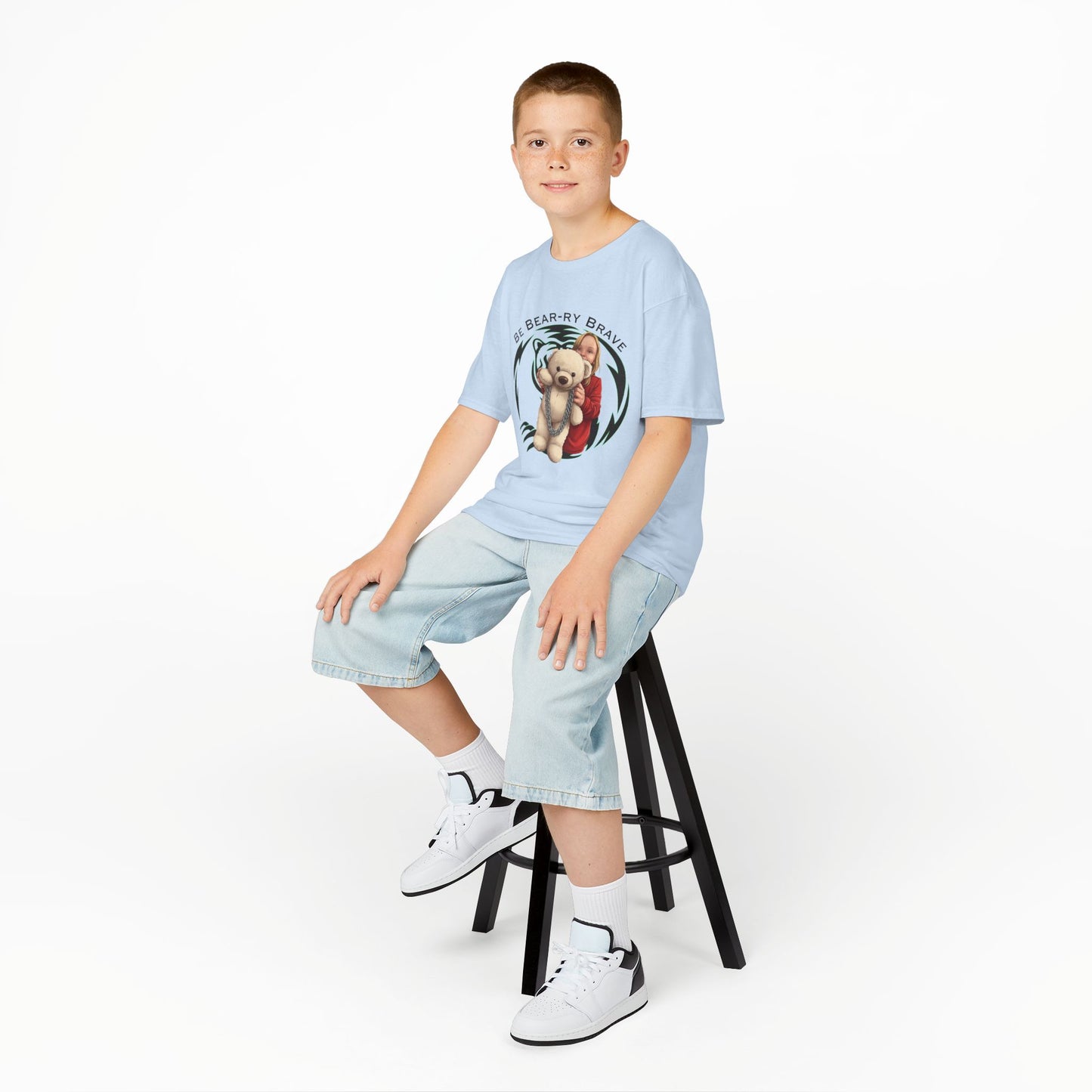 Be Bear-ry Brave Kids T-Shirt — Custom Photo-to-Cartoon Brave Bear Tee