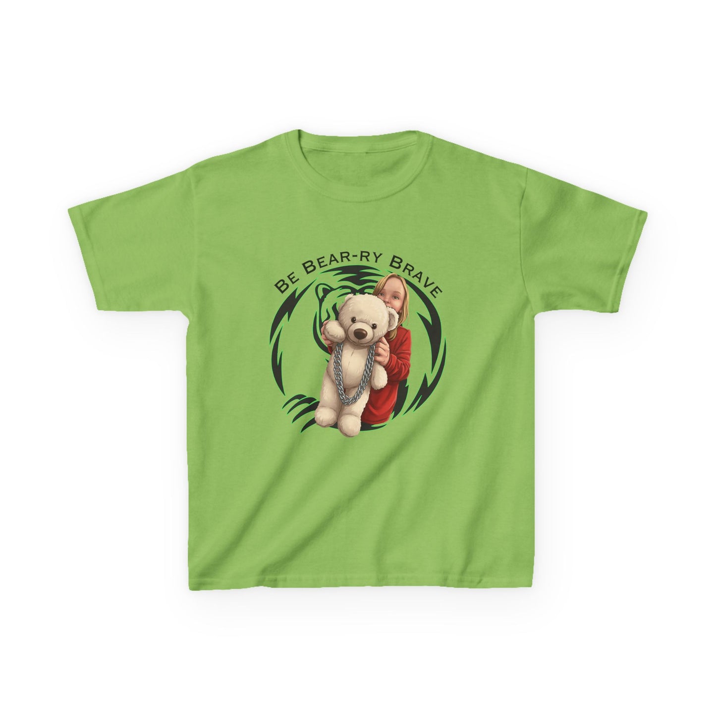 Be Bear-ry Brave Kids T-Shirt — Custom Photo-to-Cartoon Brave Bear Tee
