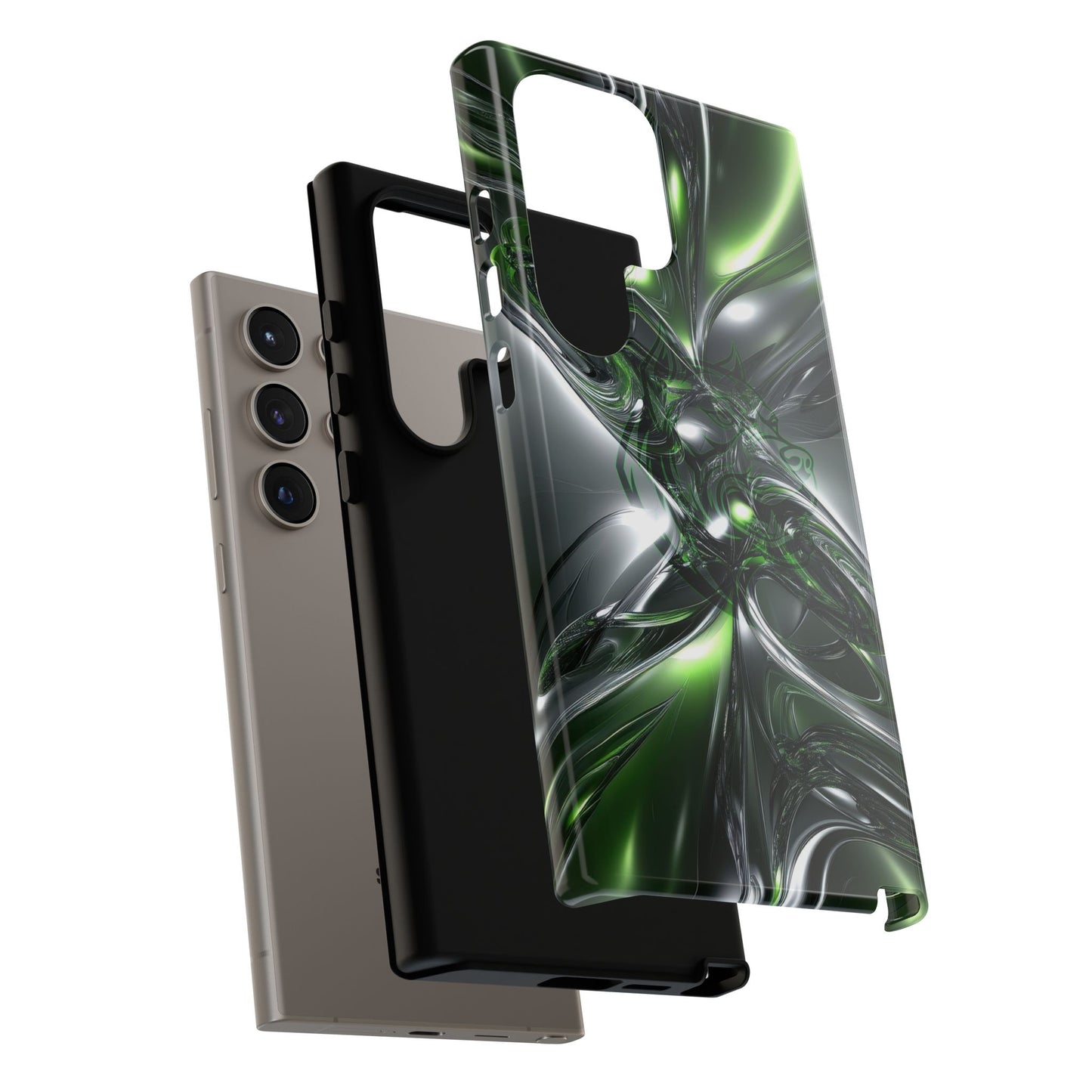 Green Metallic Abstract Tough Phone Case — Rugged Protective Phone Cover