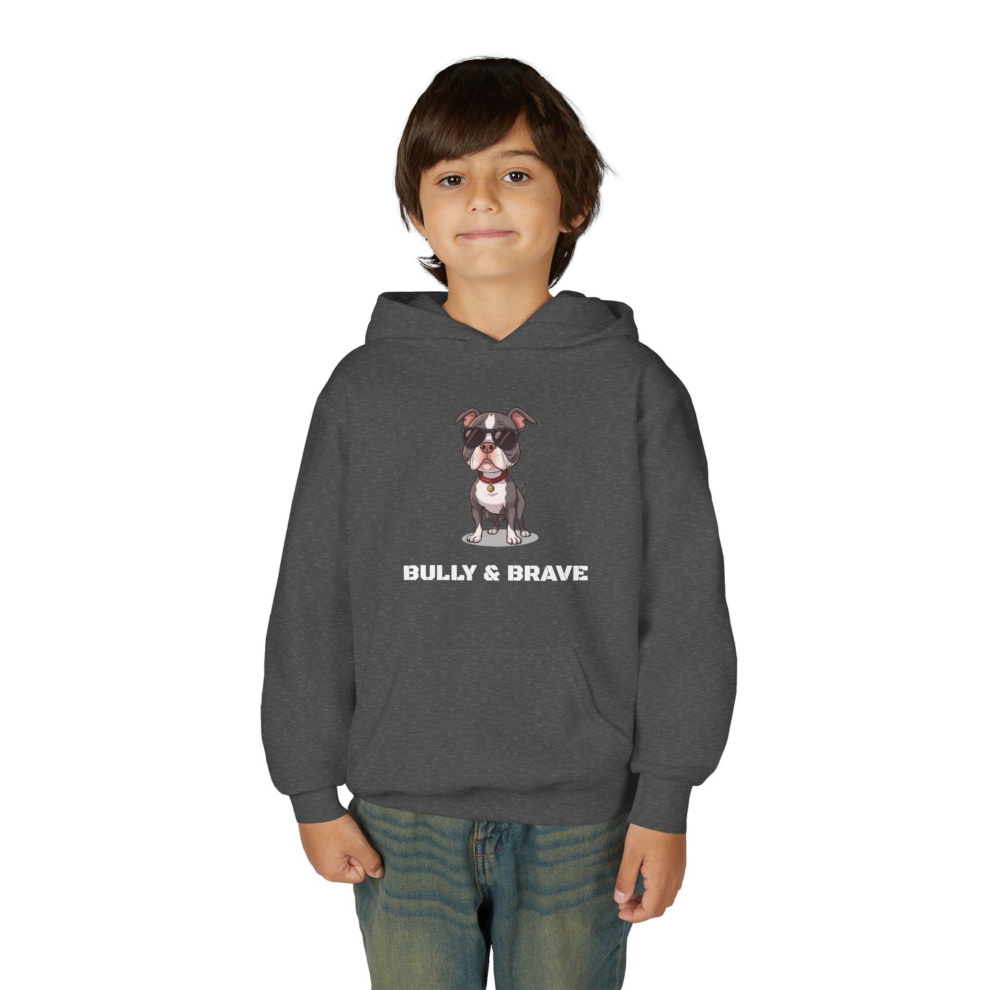 Youth Hoodie — "Bully & Brave" Pitbull Puppy Graphic