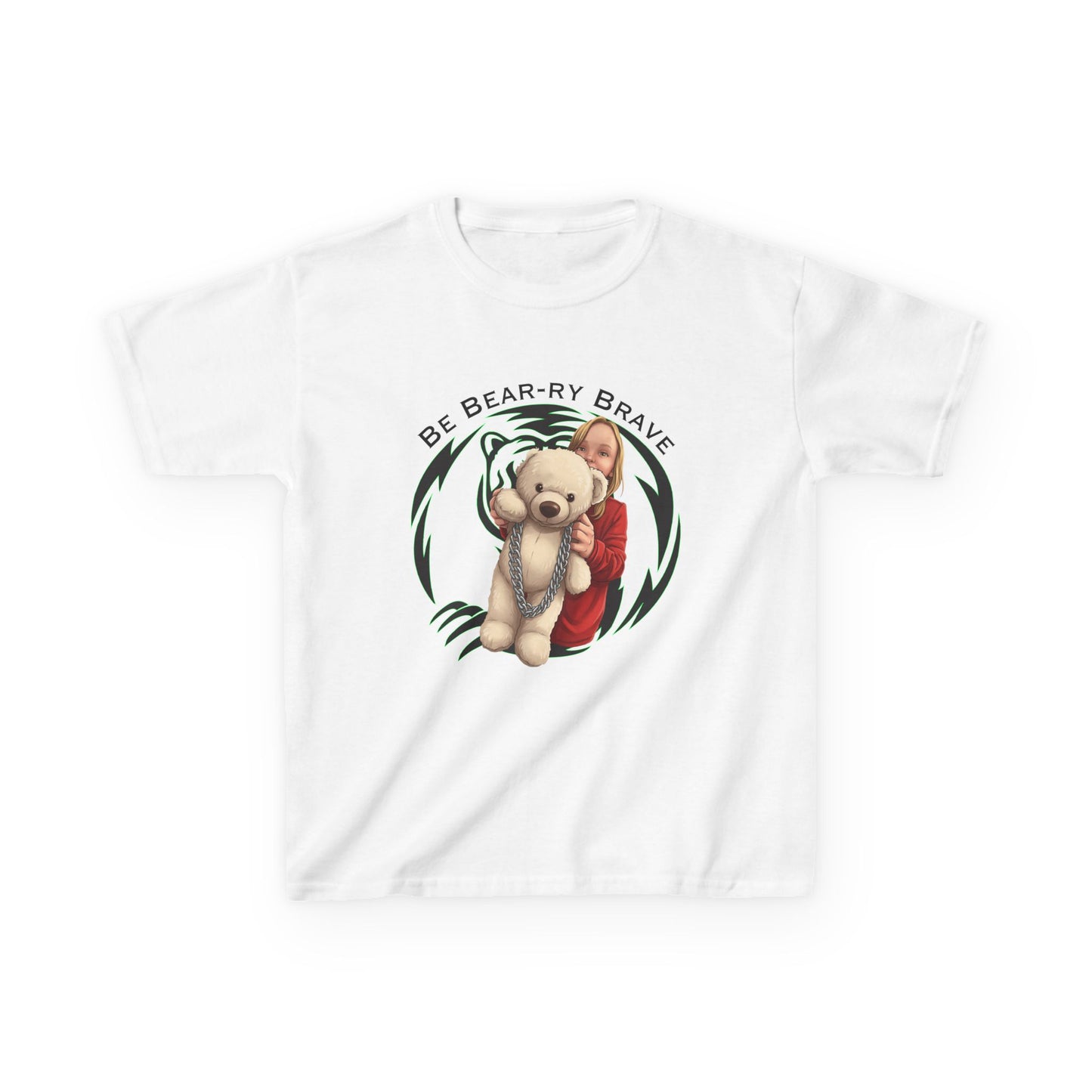 Be Bear-ry Brave Kids T-Shirt — Custom Photo-to-Cartoon Brave Bear Tee