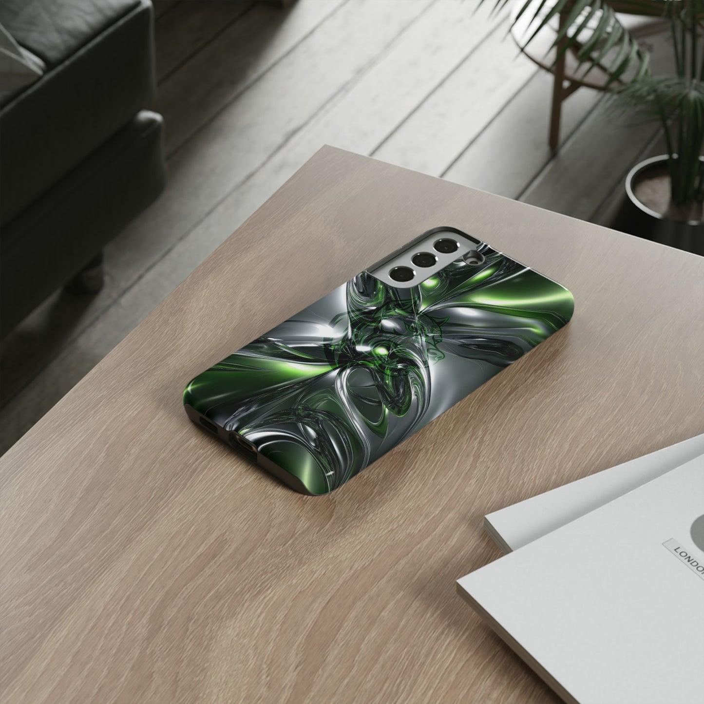 Green Metallic Abstract Tough Phone Case — Rugged Protective Phone Cover