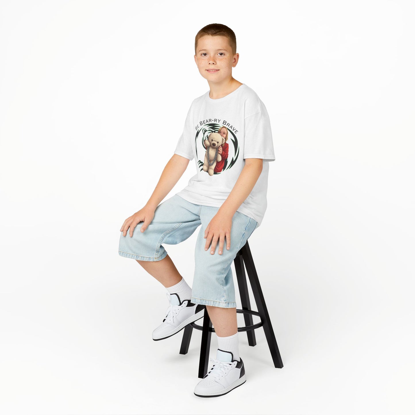 Be Bear-ry Brave Kids T-Shirt — Custom Photo-to-Cartoon Brave Bear Tee