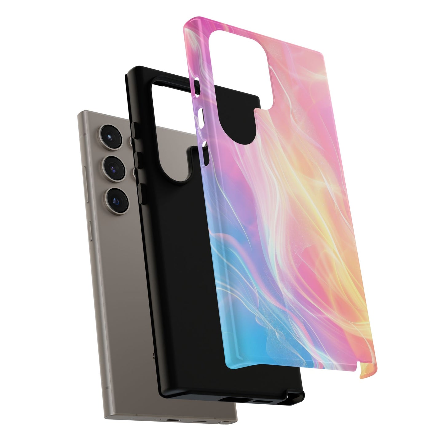 Pastel Marble Tough Phone Case — Protective iPhone Cover with Pink Blue Gradient Swirl