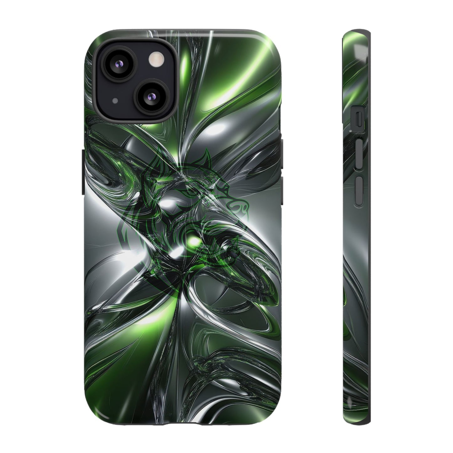 Green Metallic Abstract Tough Phone Case — Rugged Protective Phone Cover