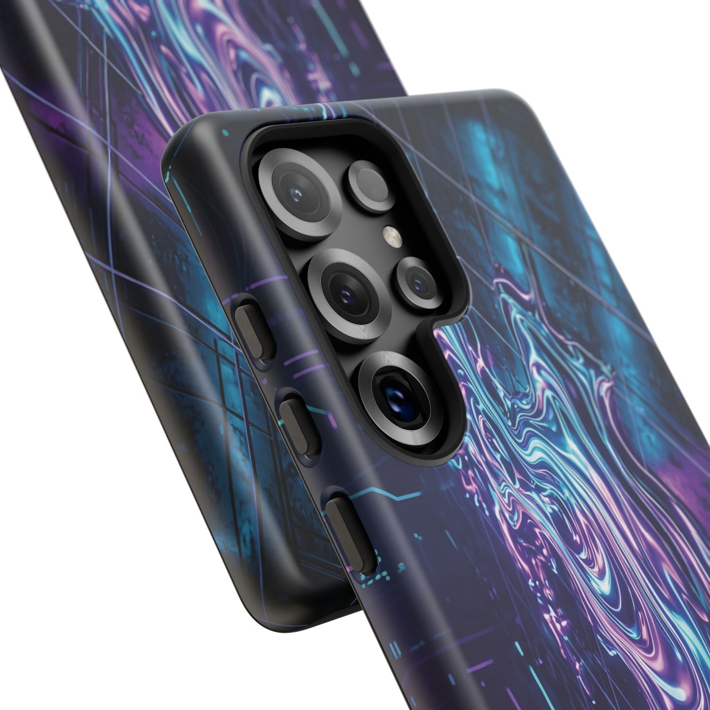Galaxy Resin Water Tough Case — Neon Purple Blue Abstract Phone Cover