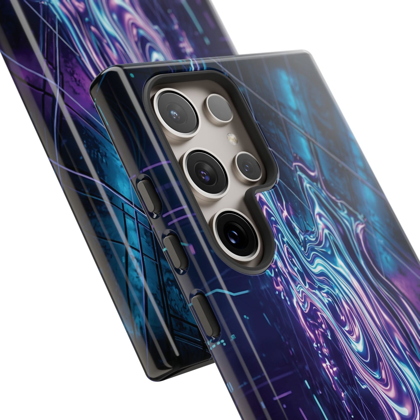 Galaxy Resin Water Tough Case — Neon Purple Blue Abstract Phone Cover