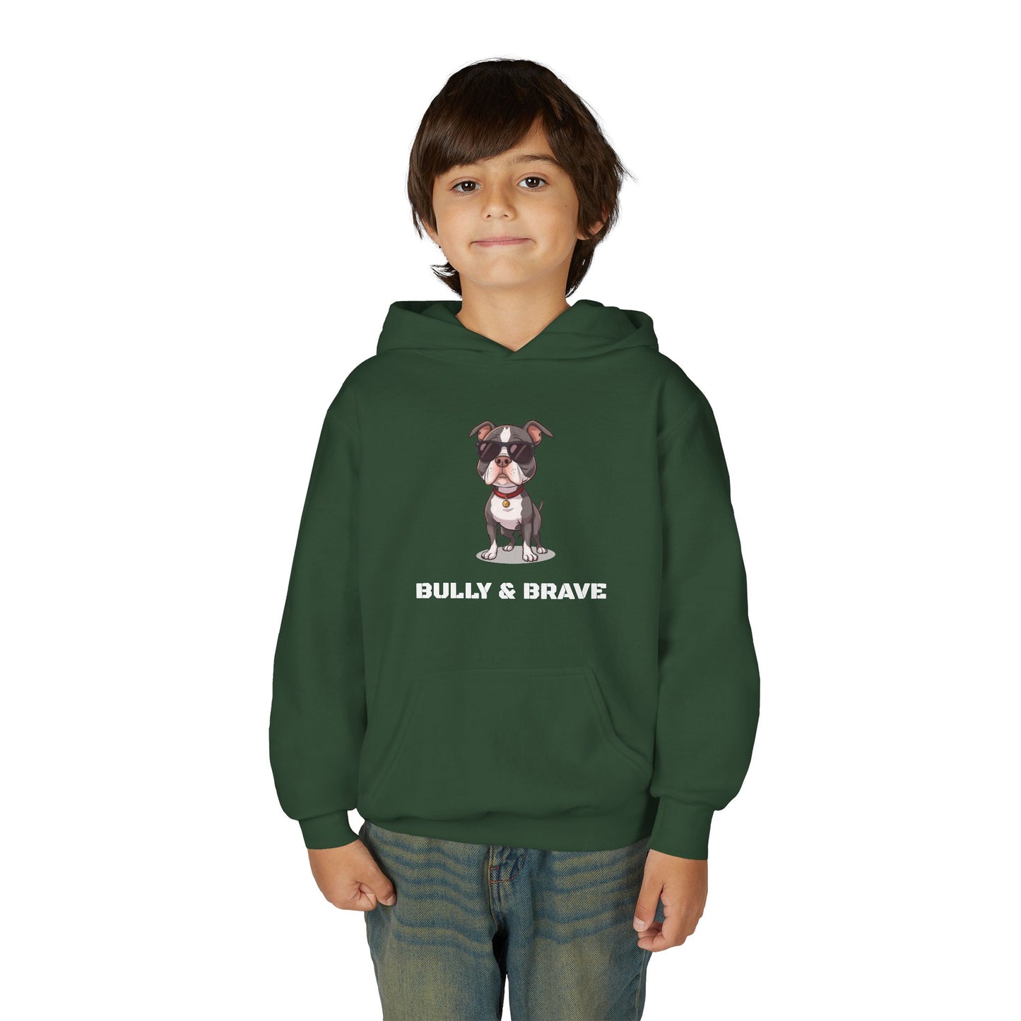 Youth Hoodie — "Bully & Brave" Pitbull Puppy Graphic