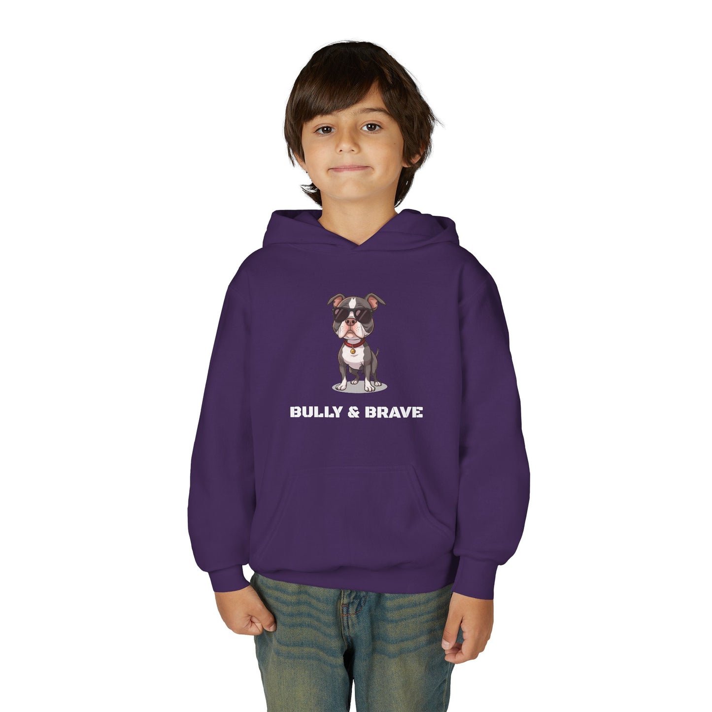 Youth Hoodie — "Bully & Brave" Pitbull Puppy Graphic