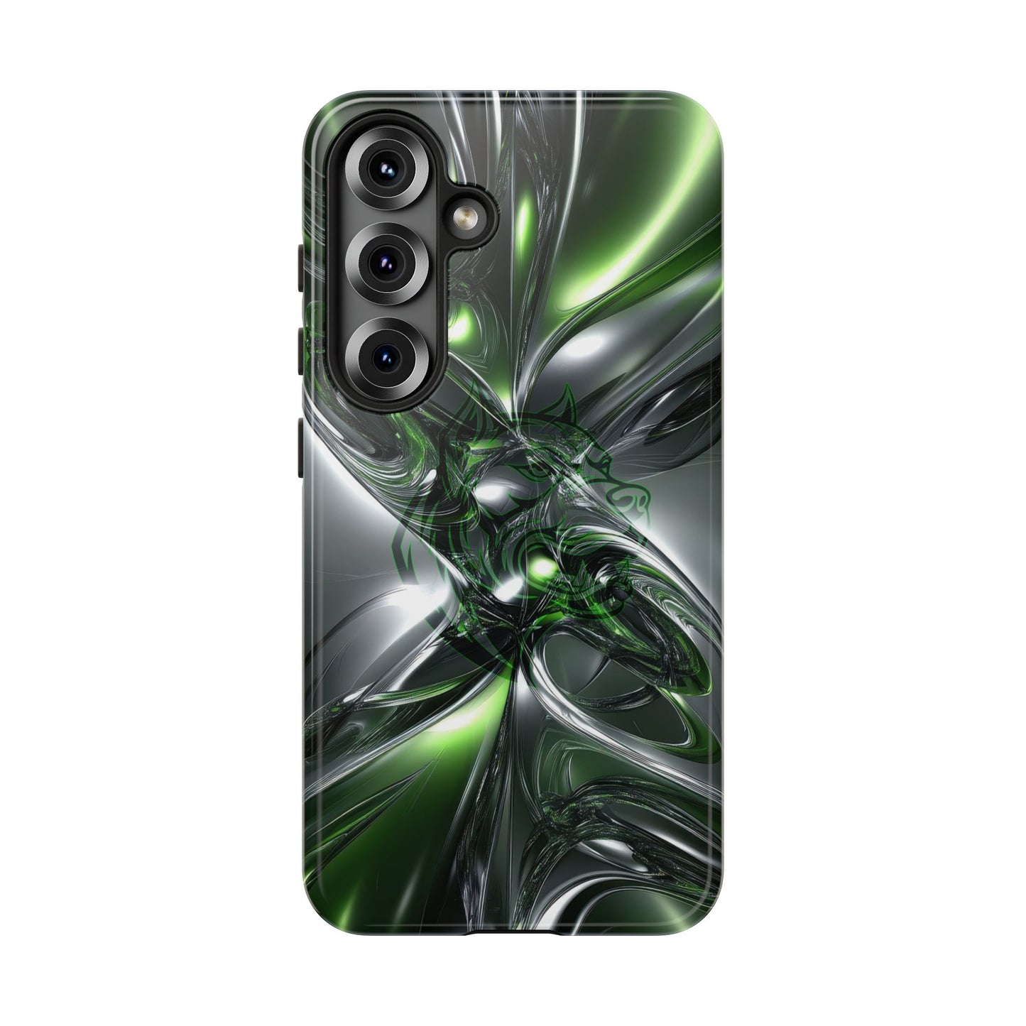 Green Metallic Abstract Tough Phone Case — Rugged Protective Phone Cover
