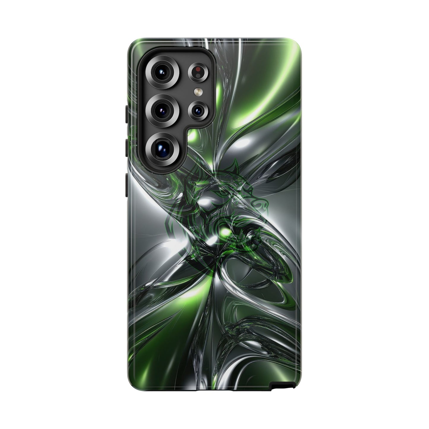 Green Metallic Abstract Tough Phone Case — Rugged Protective Phone Cover