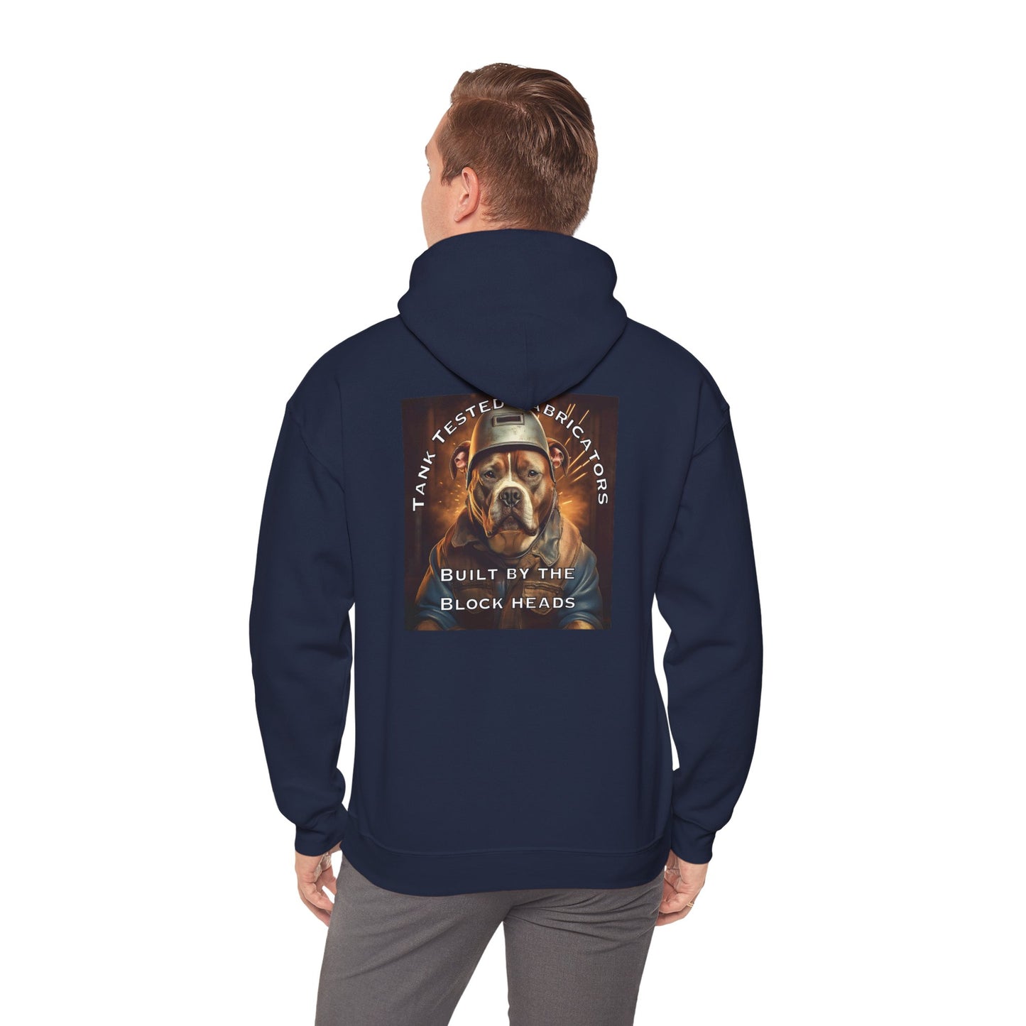 Molten Metal Hoodie — Vintage Pitbull Welder Graphic Sweatshirt ("Built by the Block Heads")