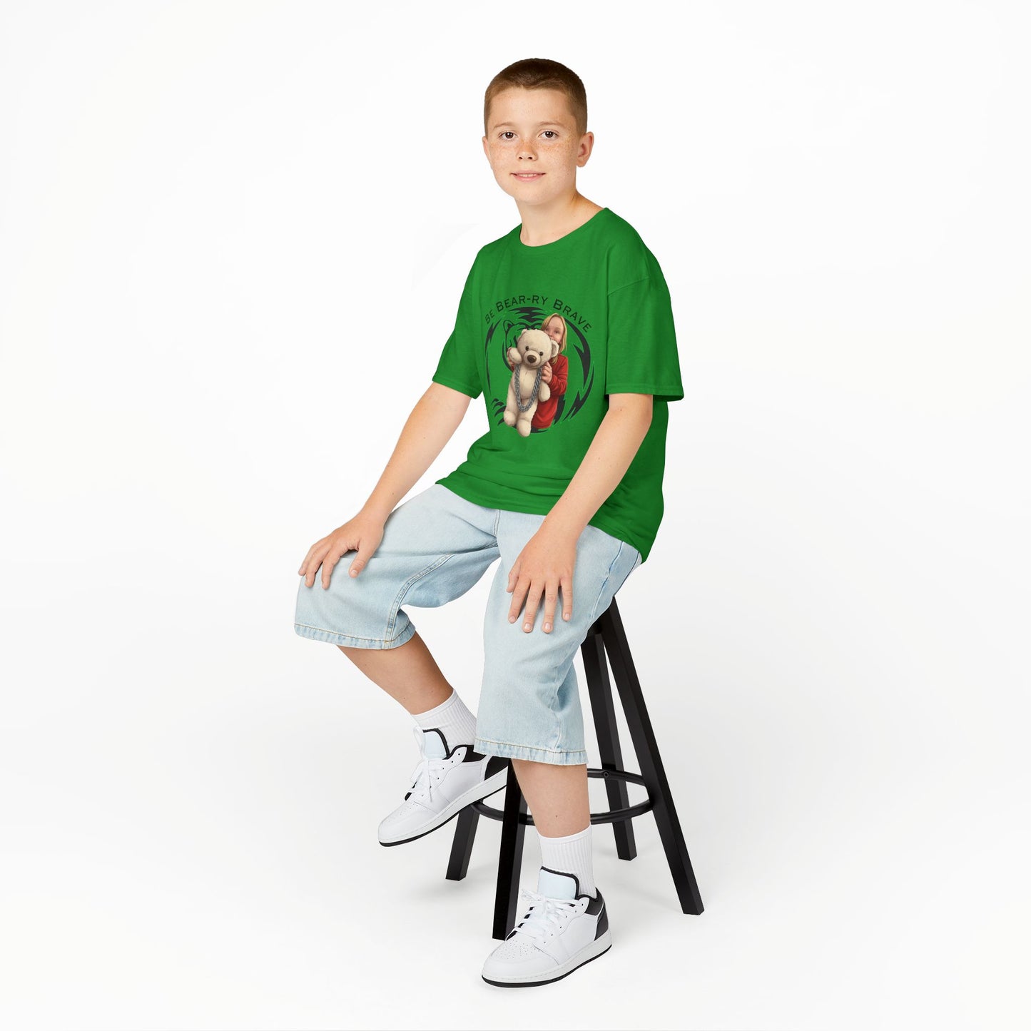 Be Bear-ry Brave Kids T-Shirt — Custom Photo-to-Cartoon Brave Bear Tee