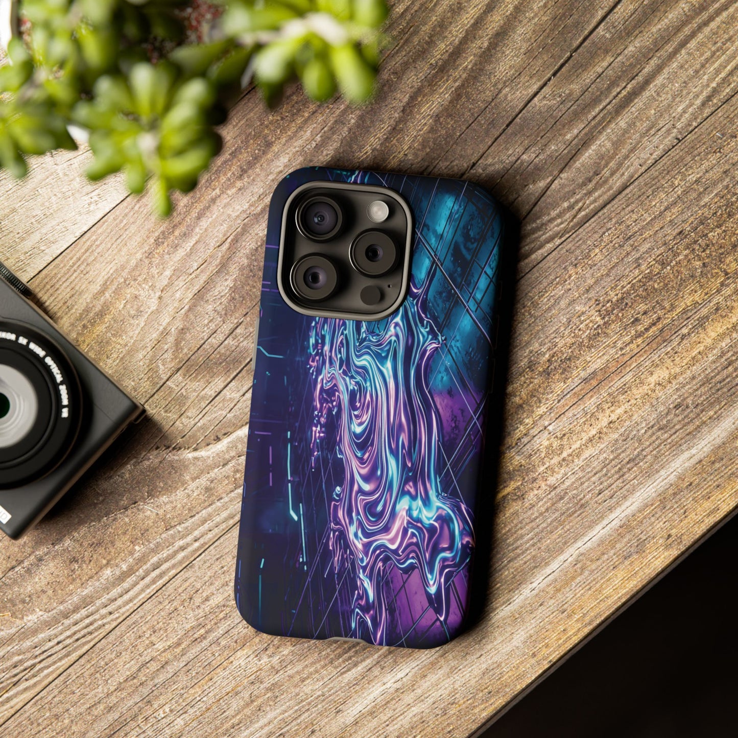 Galaxy Resin Water Tough Case — Neon Purple Blue Abstract Phone Cover