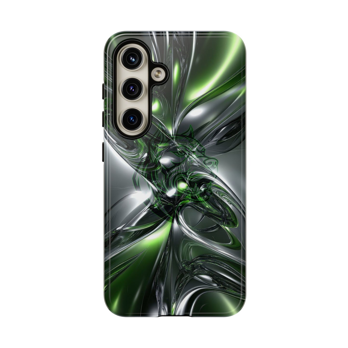 Green Metallic Abstract Tough Phone Case — Rugged Protective Phone Cover