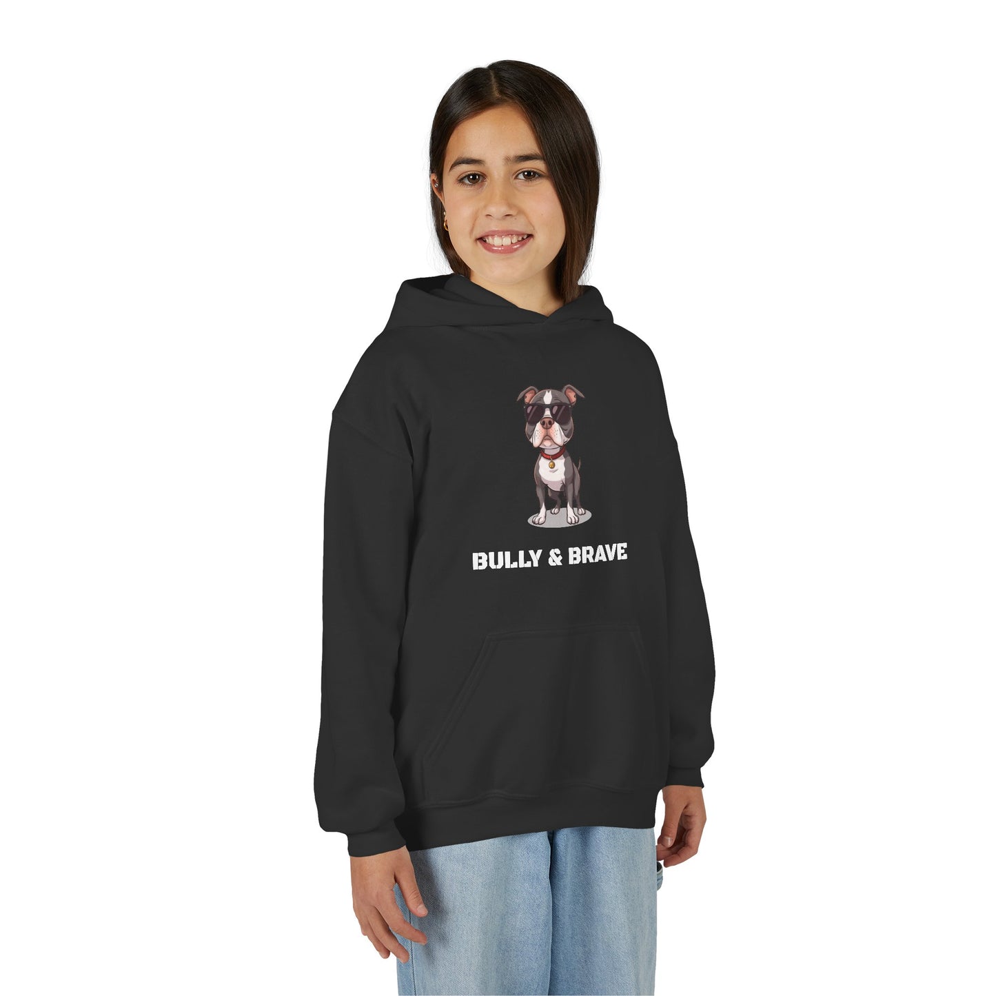 Youth Hoodie — "Bully & Brave" Pitbull Puppy Graphic