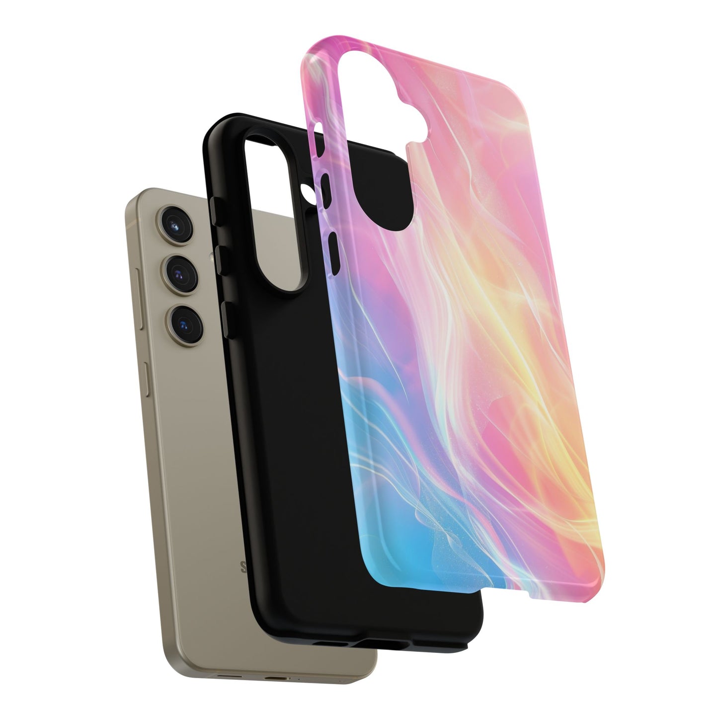 Pastel Marble Tough Phone Case — Protective iPhone Cover with Pink Blue Gradient Swirl