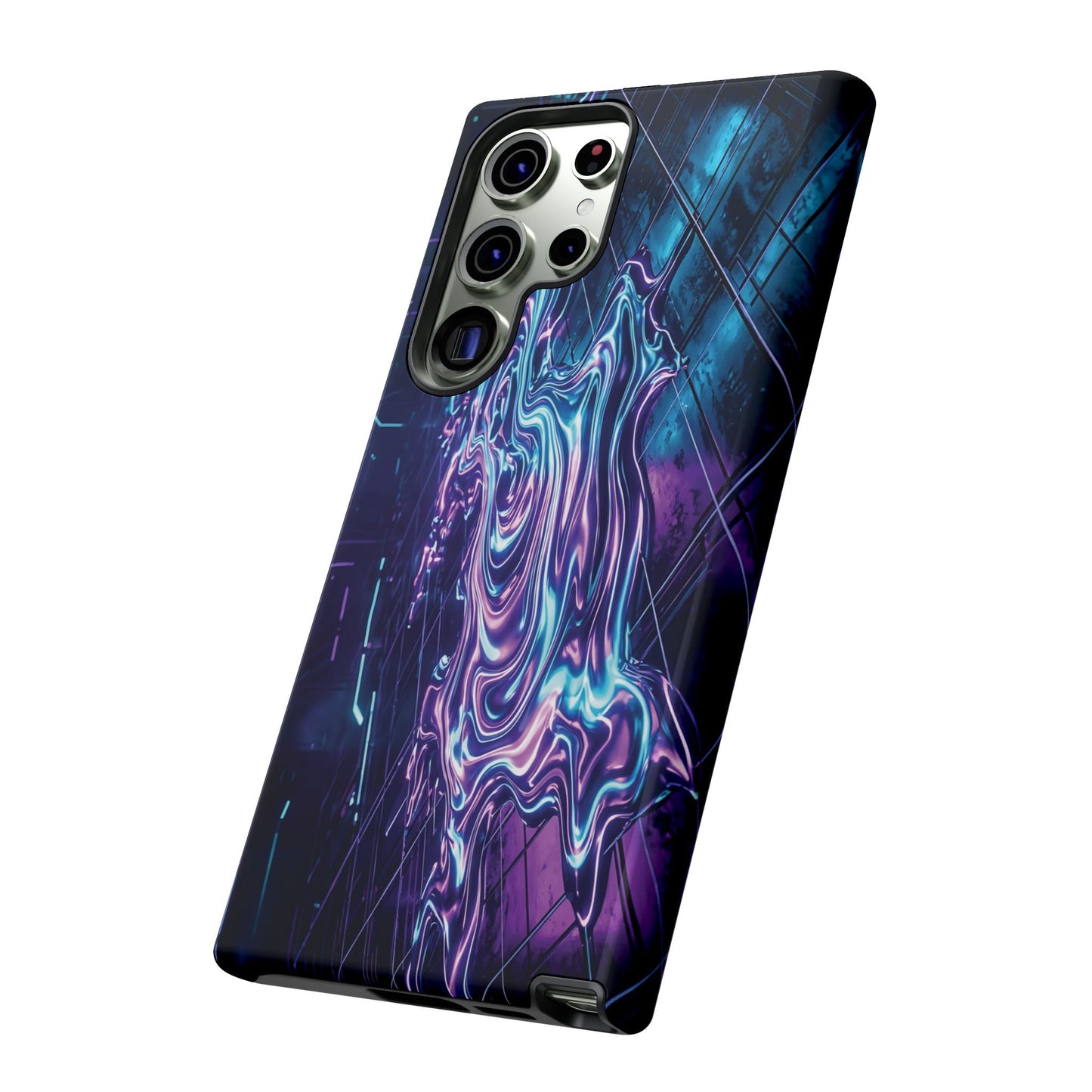 Galaxy Resin Water Tough Case — Neon Purple Blue Abstract Phone Cover