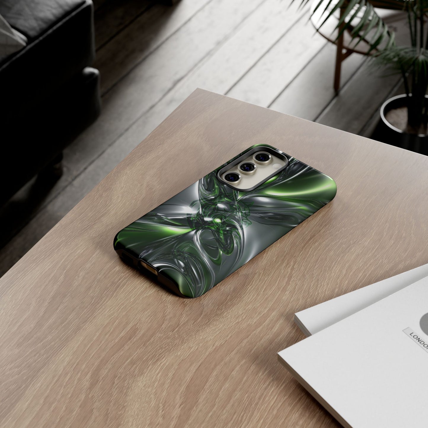 Green Metallic Abstract Tough Phone Case — Rugged Protective Phone Cover