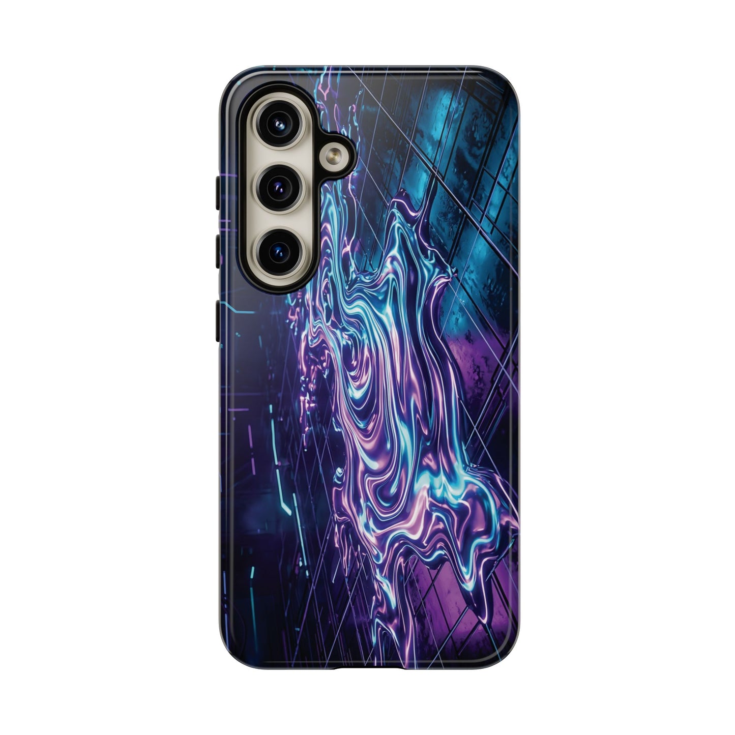 Galaxy Resin Water Tough Case — Neon Purple Blue Abstract Phone Cover