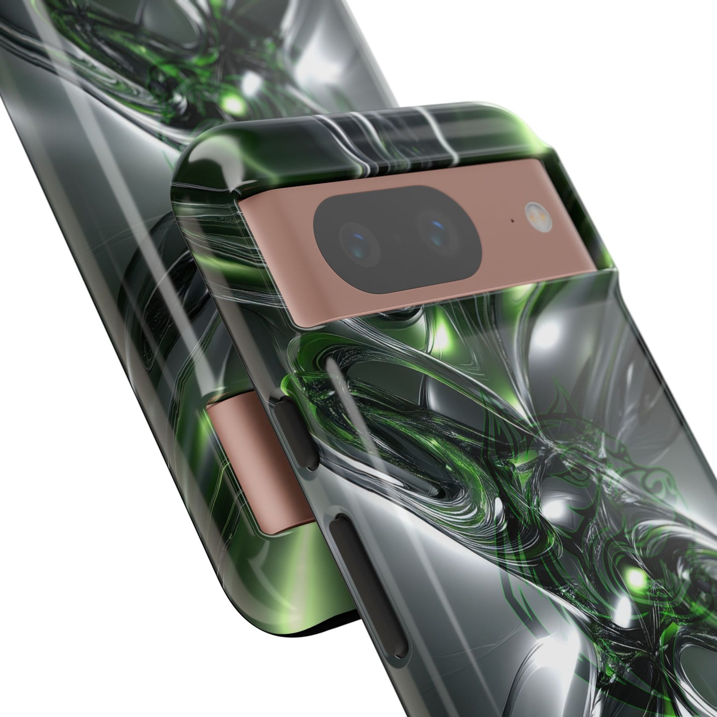 Green Metallic Abstract Tough Phone Case — Rugged Protective Phone Cover