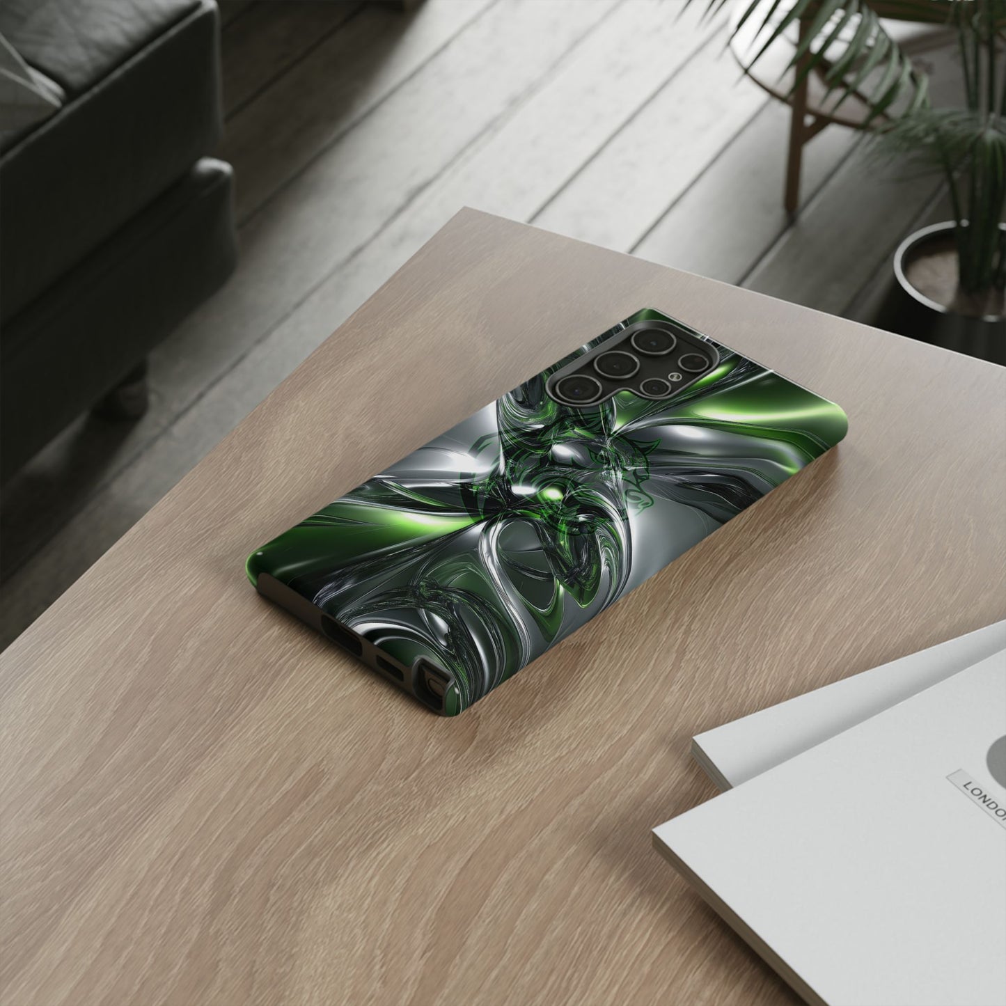 Green Metallic Abstract Tough Phone Case — Rugged Protective Phone Cover