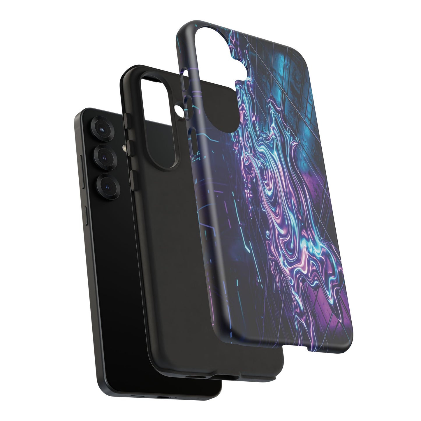 Galaxy Resin Water Tough Case — Neon Purple Blue Abstract Phone Cover