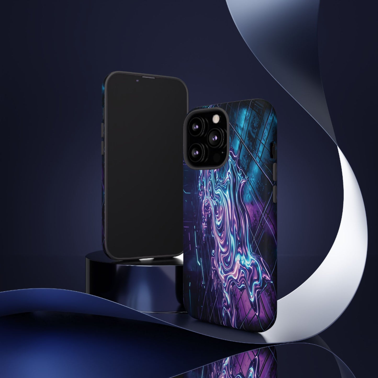 Galaxy Resin Water Tough Case — Neon Purple Blue Abstract Phone Cover