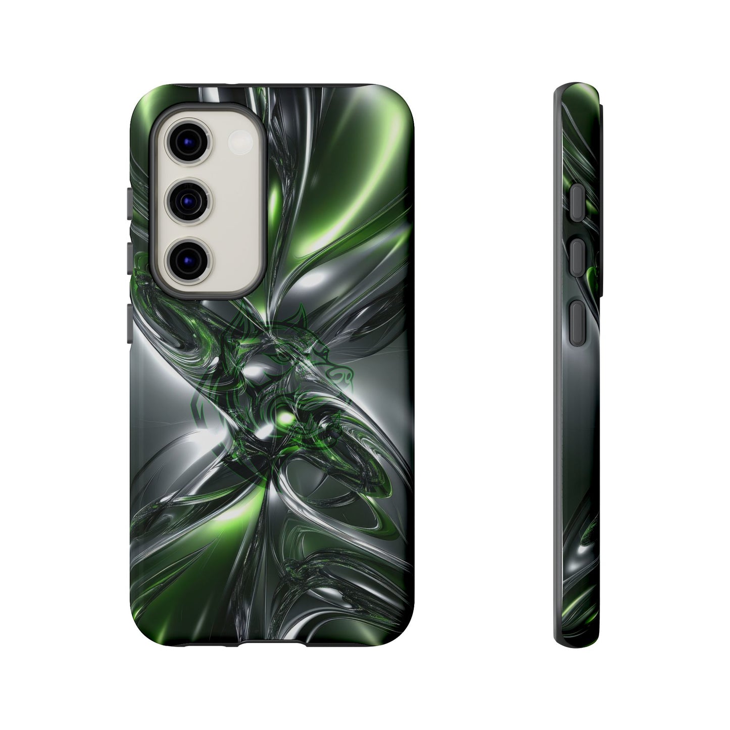 Green Metallic Abstract Tough Phone Case — Rugged Protective Phone Cover