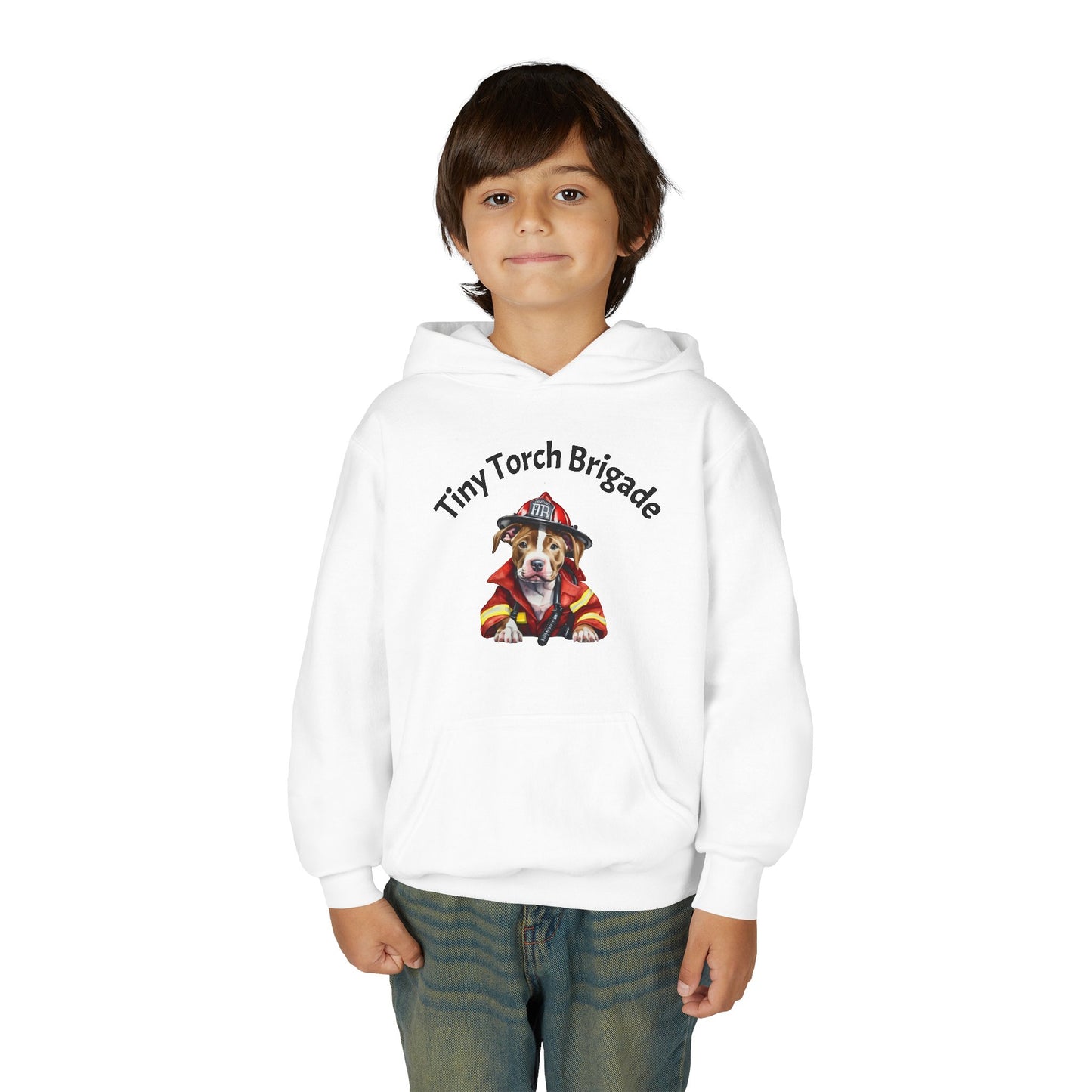 Youth Hoodie - "Tiny Torch Brigade" Firefighter Dog Graphic
