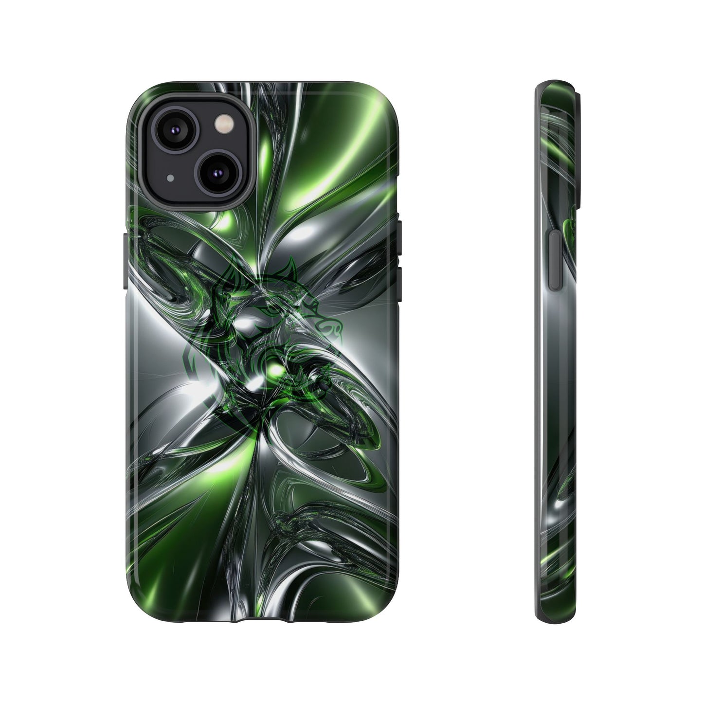 Green Metallic Abstract Tough Phone Case — Rugged Protective Phone Cover