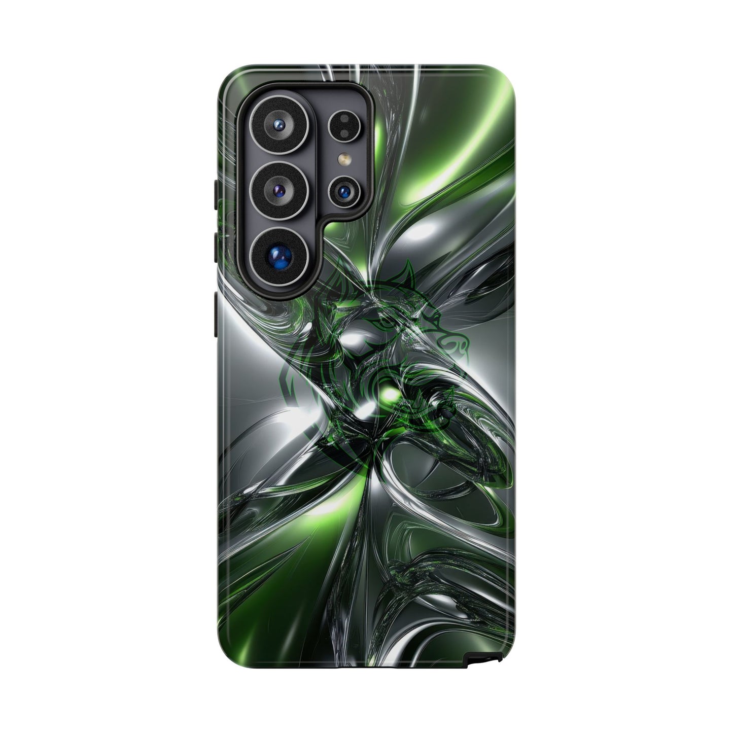 Green Metallic Abstract Tough Phone Case — Rugged Protective Phone Cover