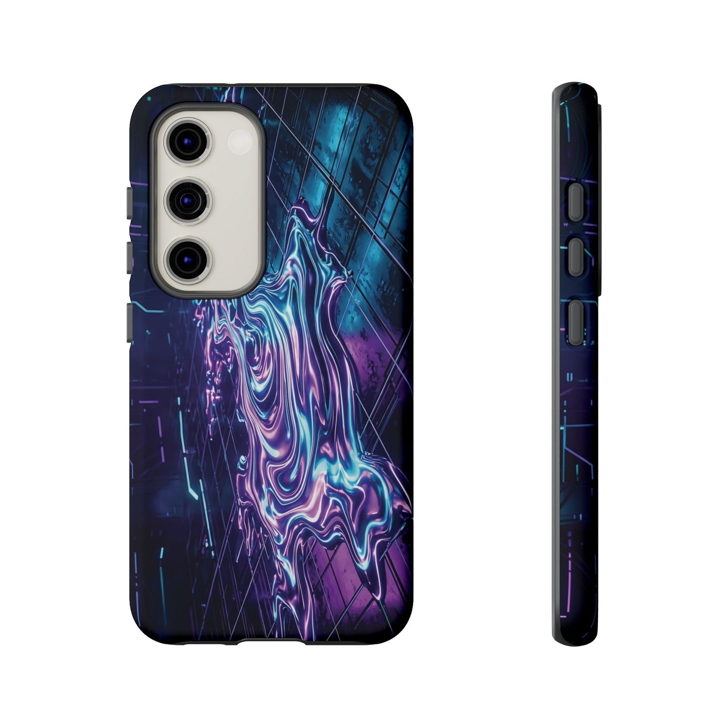 Galaxy Resin Water Tough Case — Neon Purple Blue Abstract Phone Cover