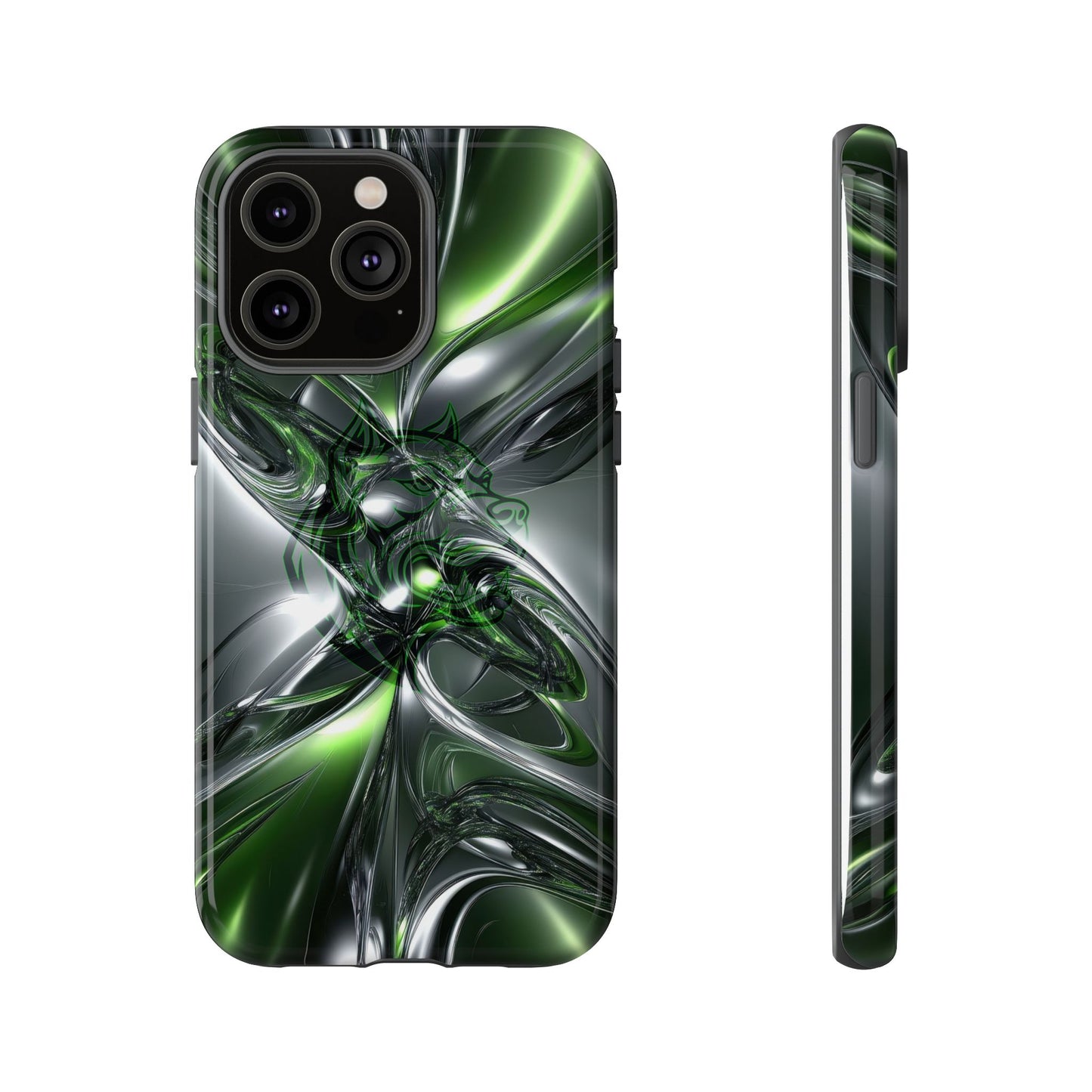 Green Metallic Abstract Tough Phone Case — Rugged Protective Phone Cover