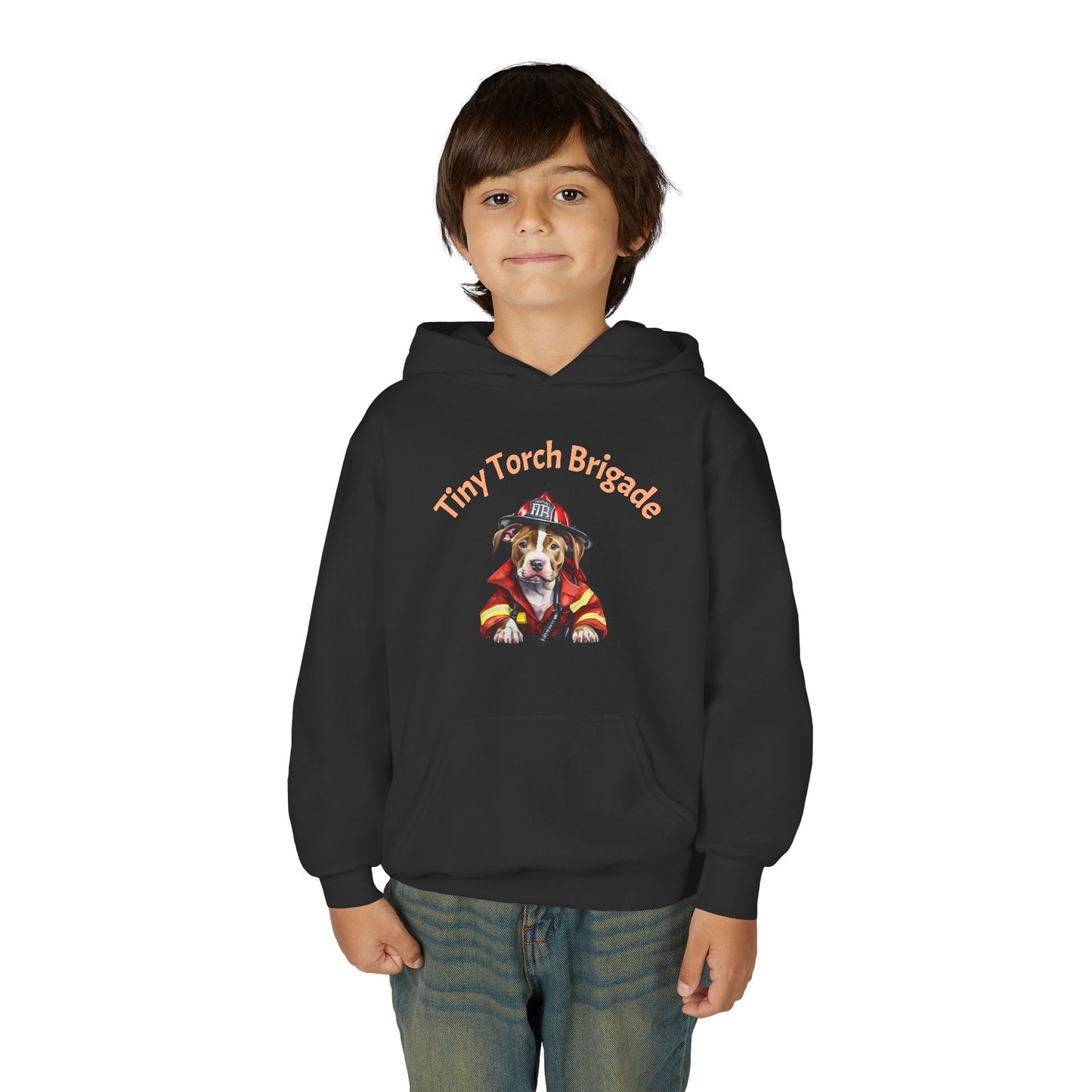 Youth Hoodie - "Tiny Torch Brigade" Firefighter Dog Graphic